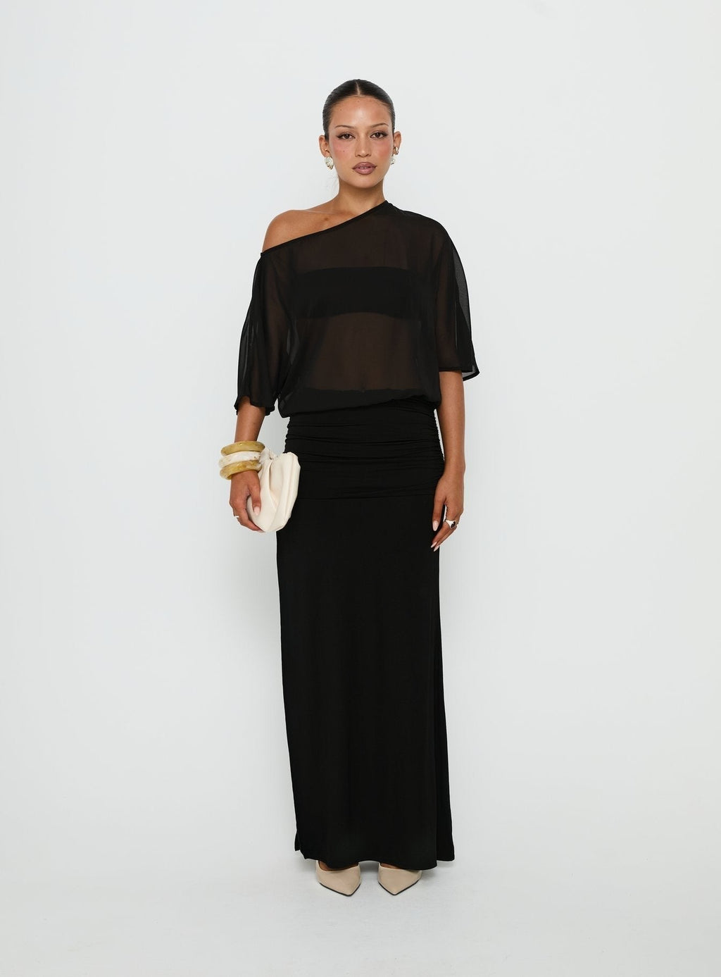 Lionne Slouchy Off Shoulder Maxi Dress Black