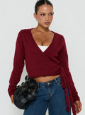 Tonee Wrap Knit Cardigan Burgundy