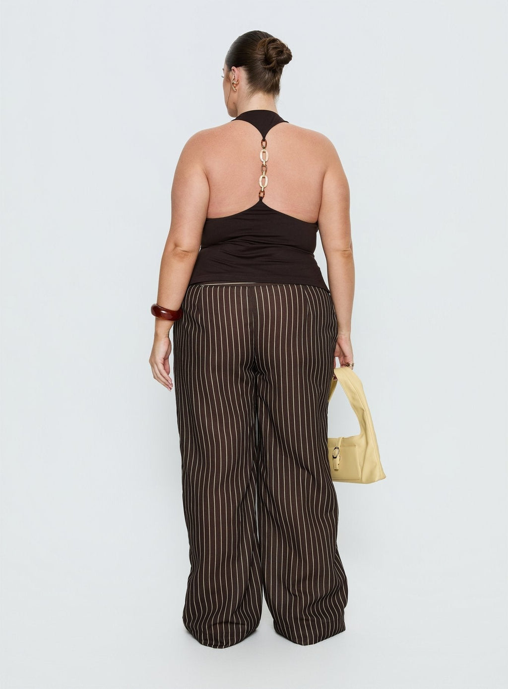 Winslie Thick Waistband Buckle Pants Chocolate Stripe Curve