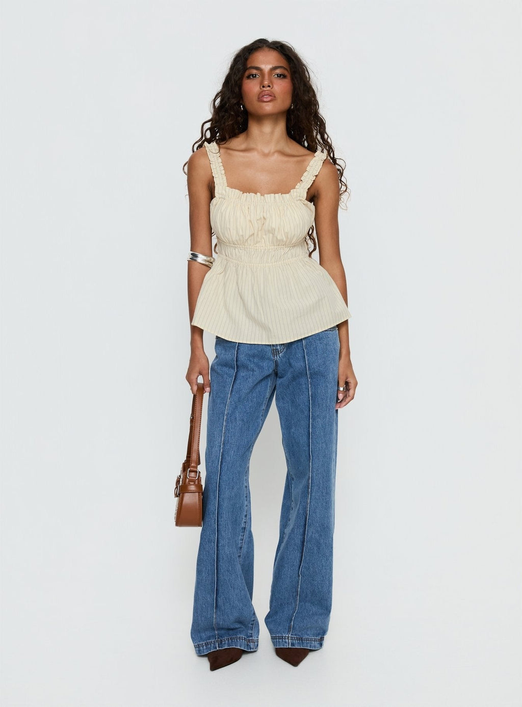 Kerianna Ruched Top Cream Stripe