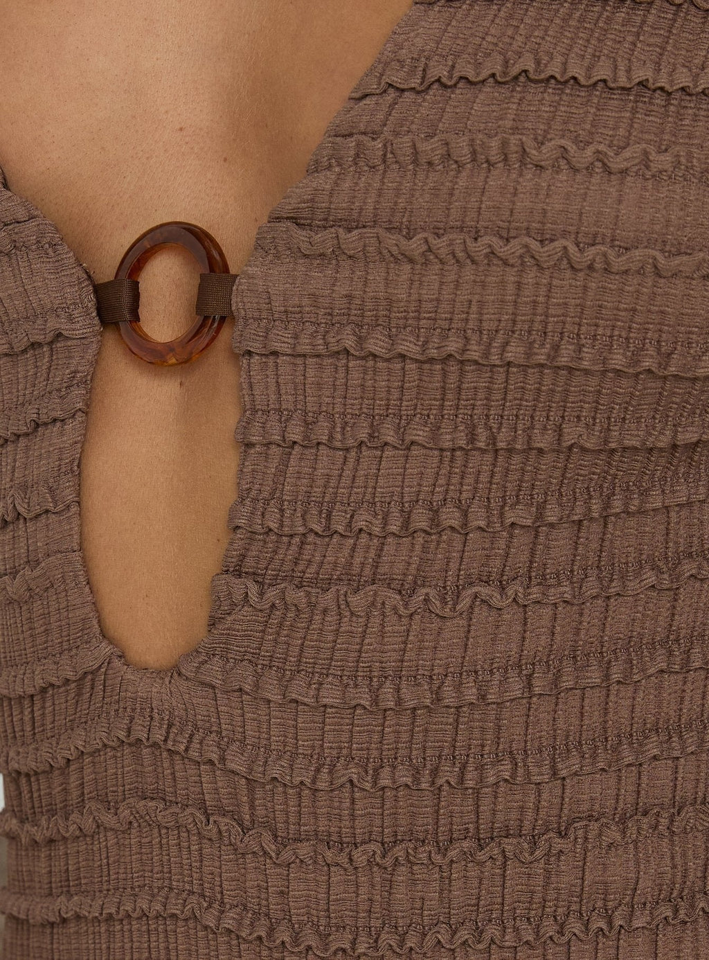 Elnora Long Sleeve Plunge Mini Dress Brown