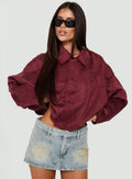 Enlightened Faux Suede Bomber Jacket Burgundy