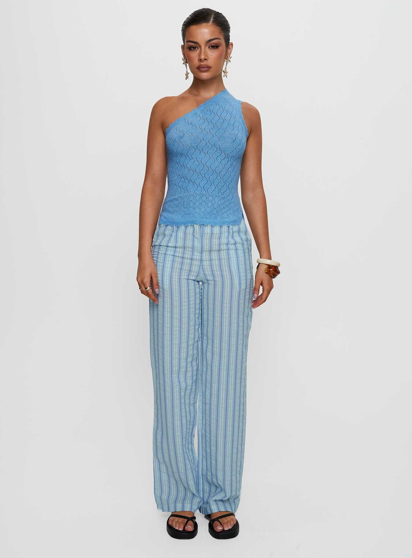 Crosbie One Shoulder Knit Top Blue