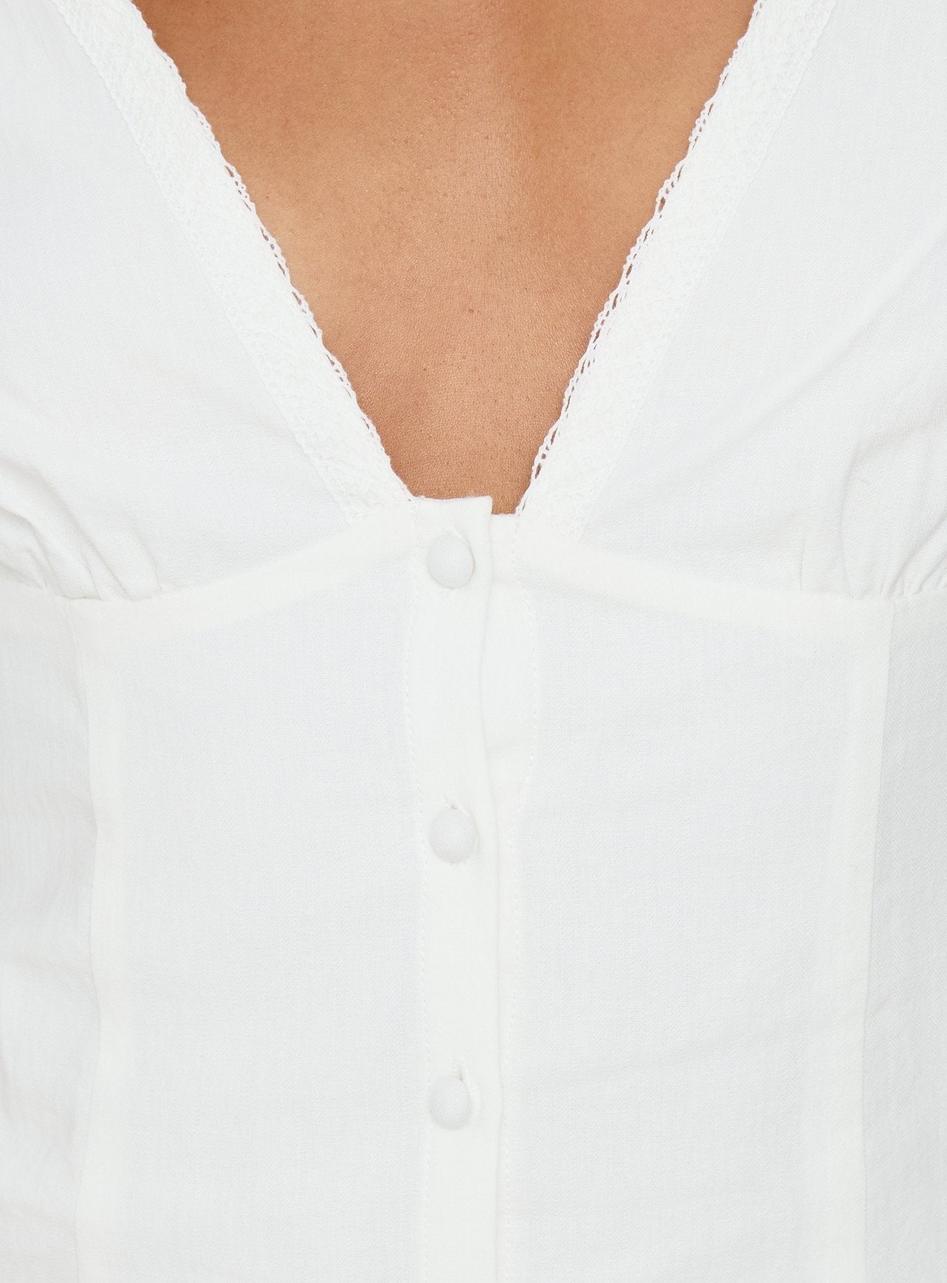 Small Fortune Lace Trim Short Sleeve Blouse Top White