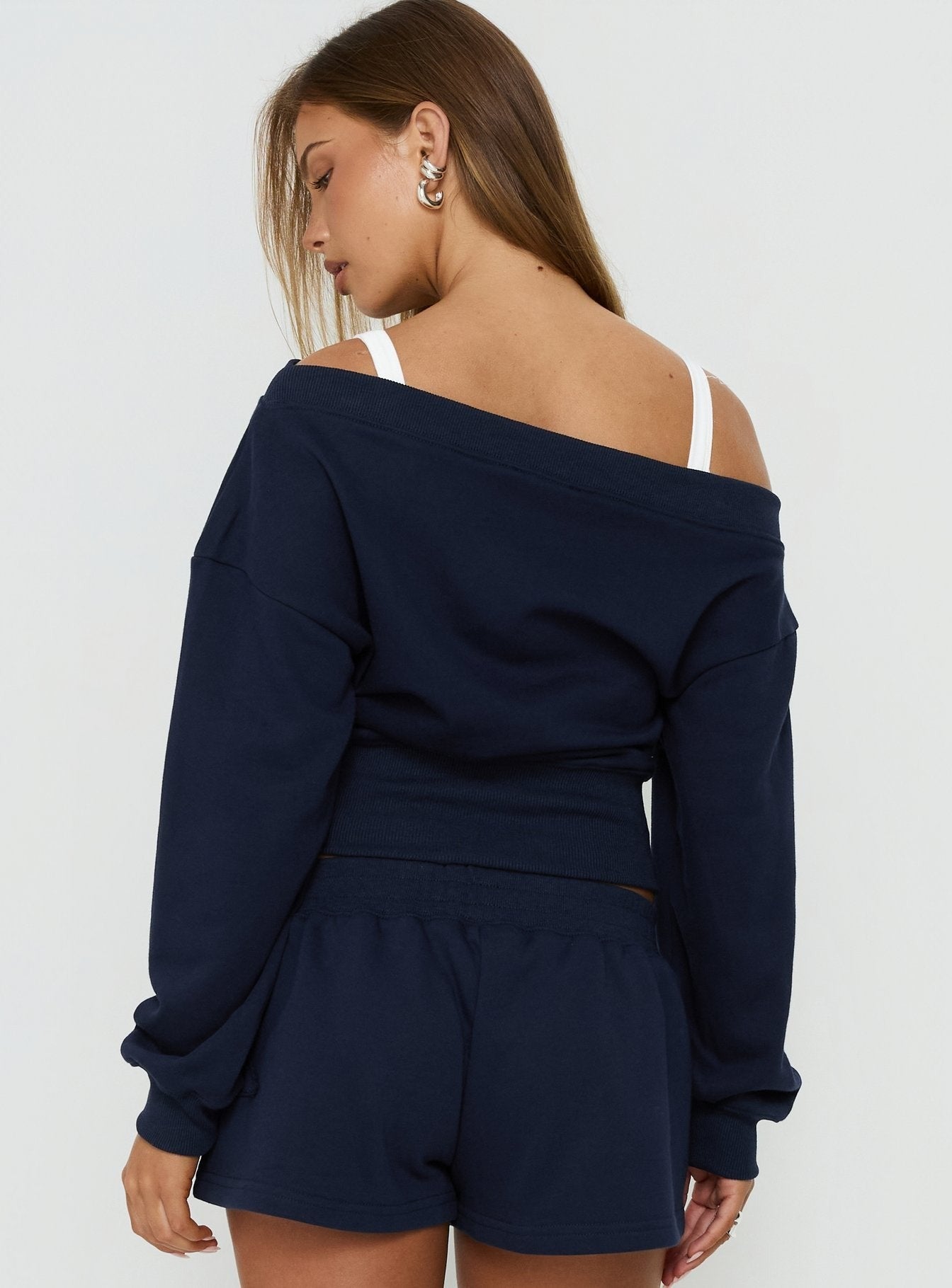 Kohdie Off Shoulder Fleece Jumper Navy