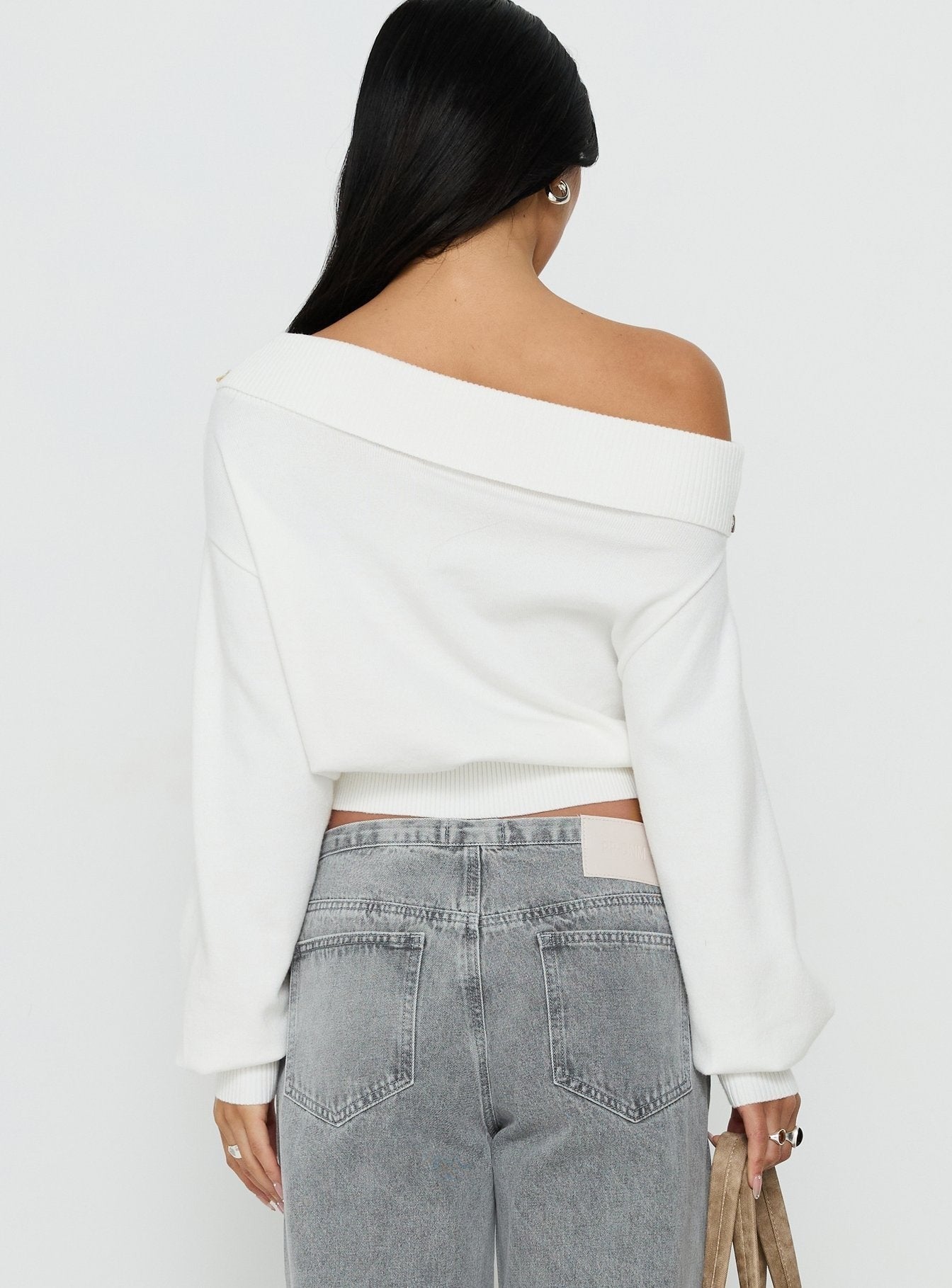 Kloud Off Shoulder Foldover Sweater White