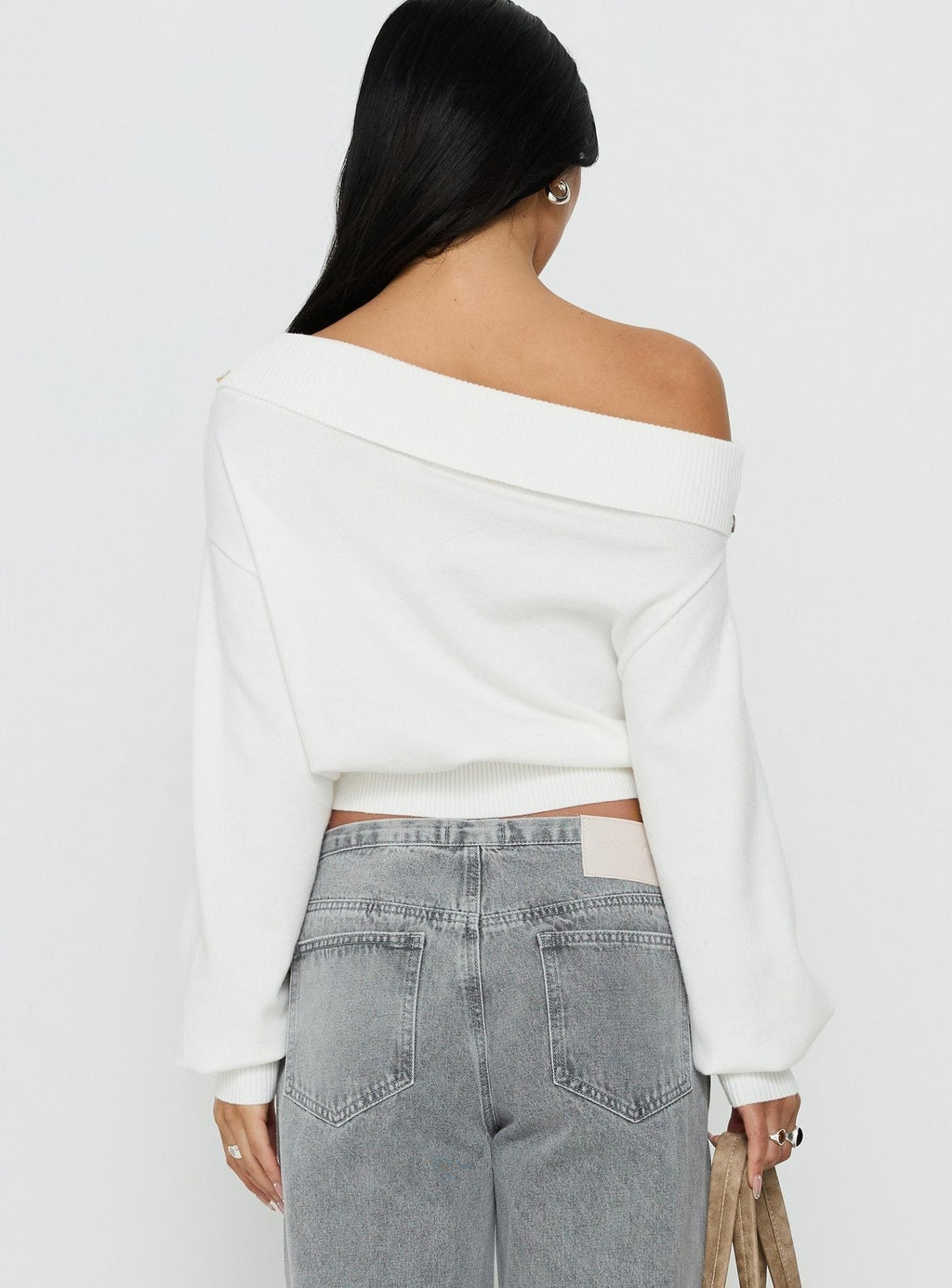 Kloud Off Shoulder Foldover Sweater White