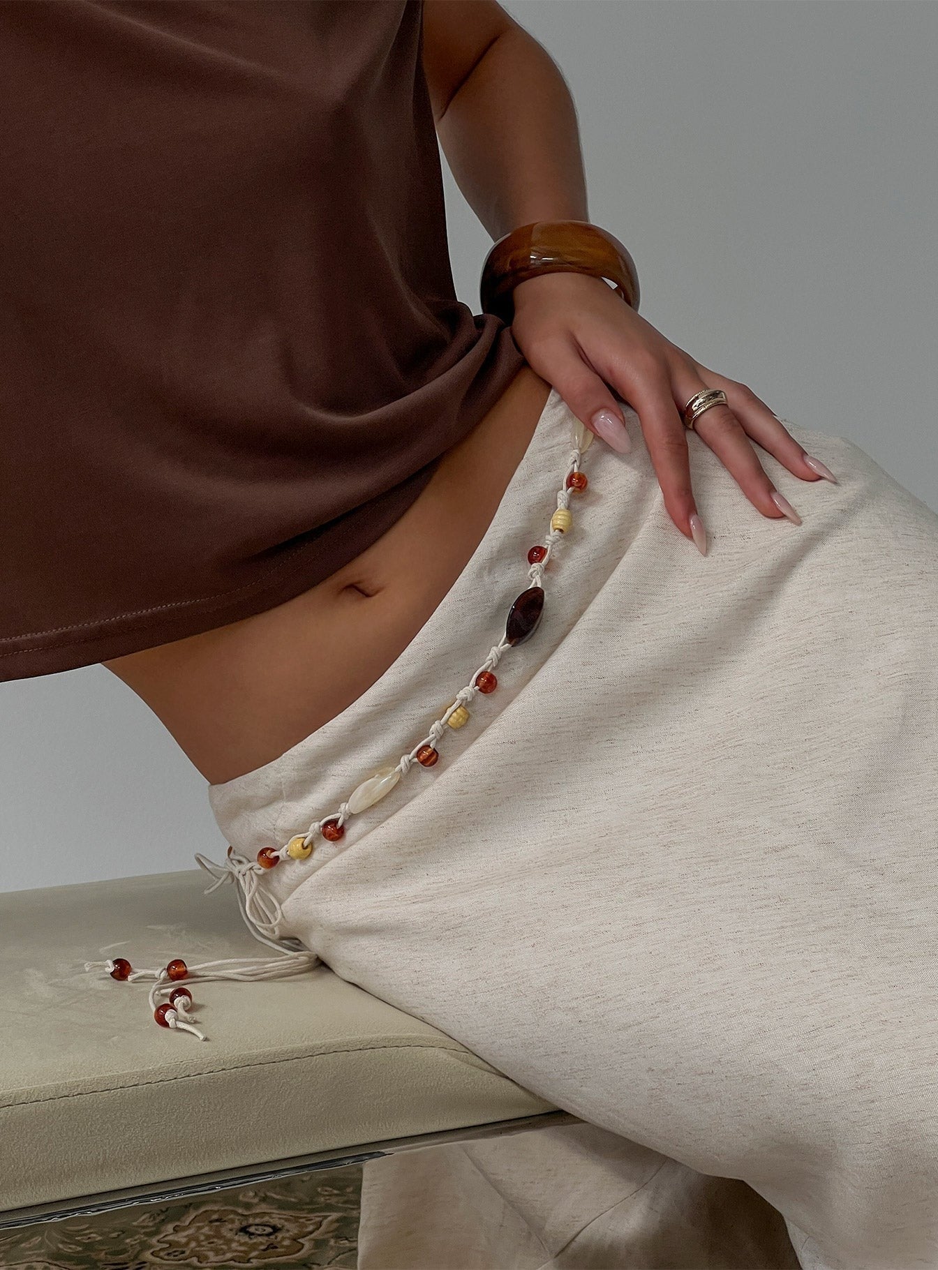 Melvena Bead Detail Woven Belt Multi