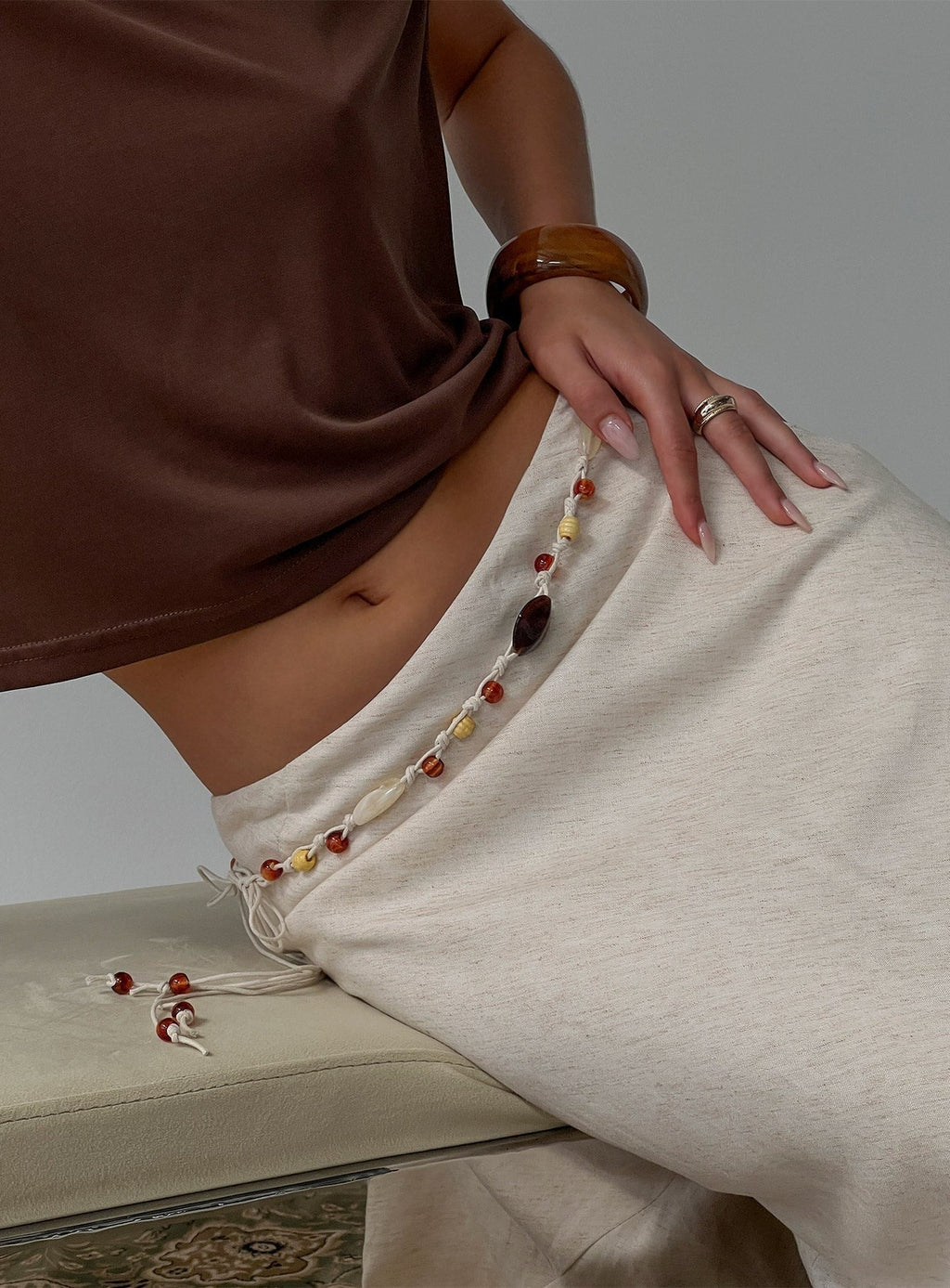 Melvena Bead Detail Woven Belt Multi
