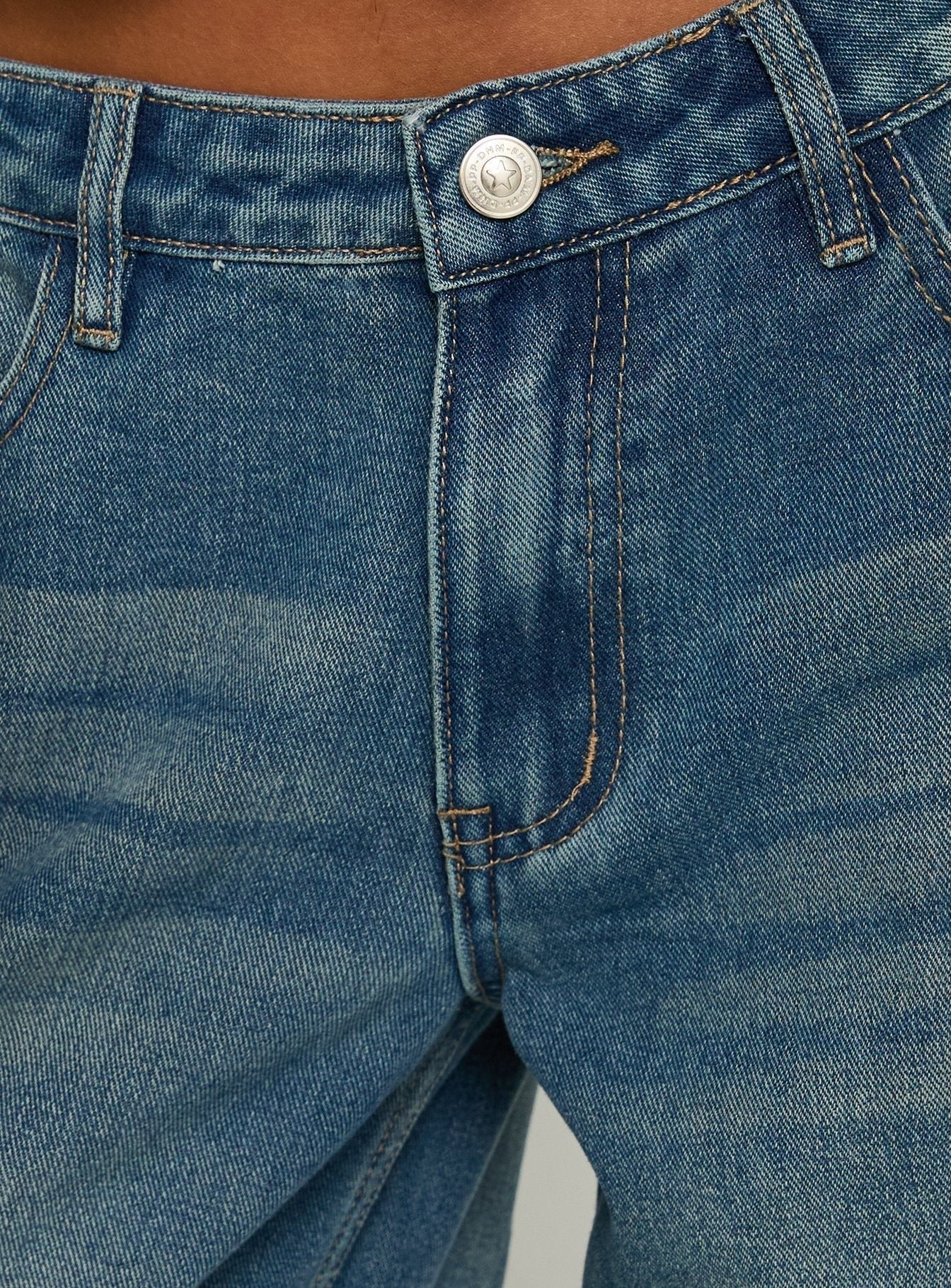Ramos Low Rise Wide Leg Distressed Jeans Dark Indigo