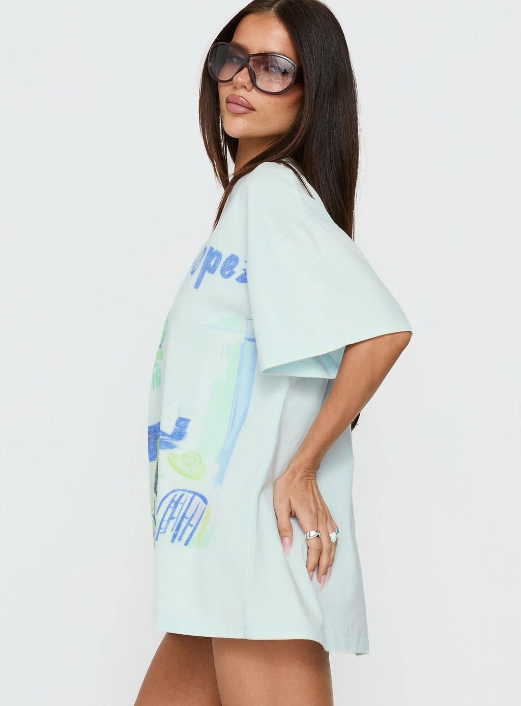 St Tropez Postcards Oversized Graphic Tee Washed Blue