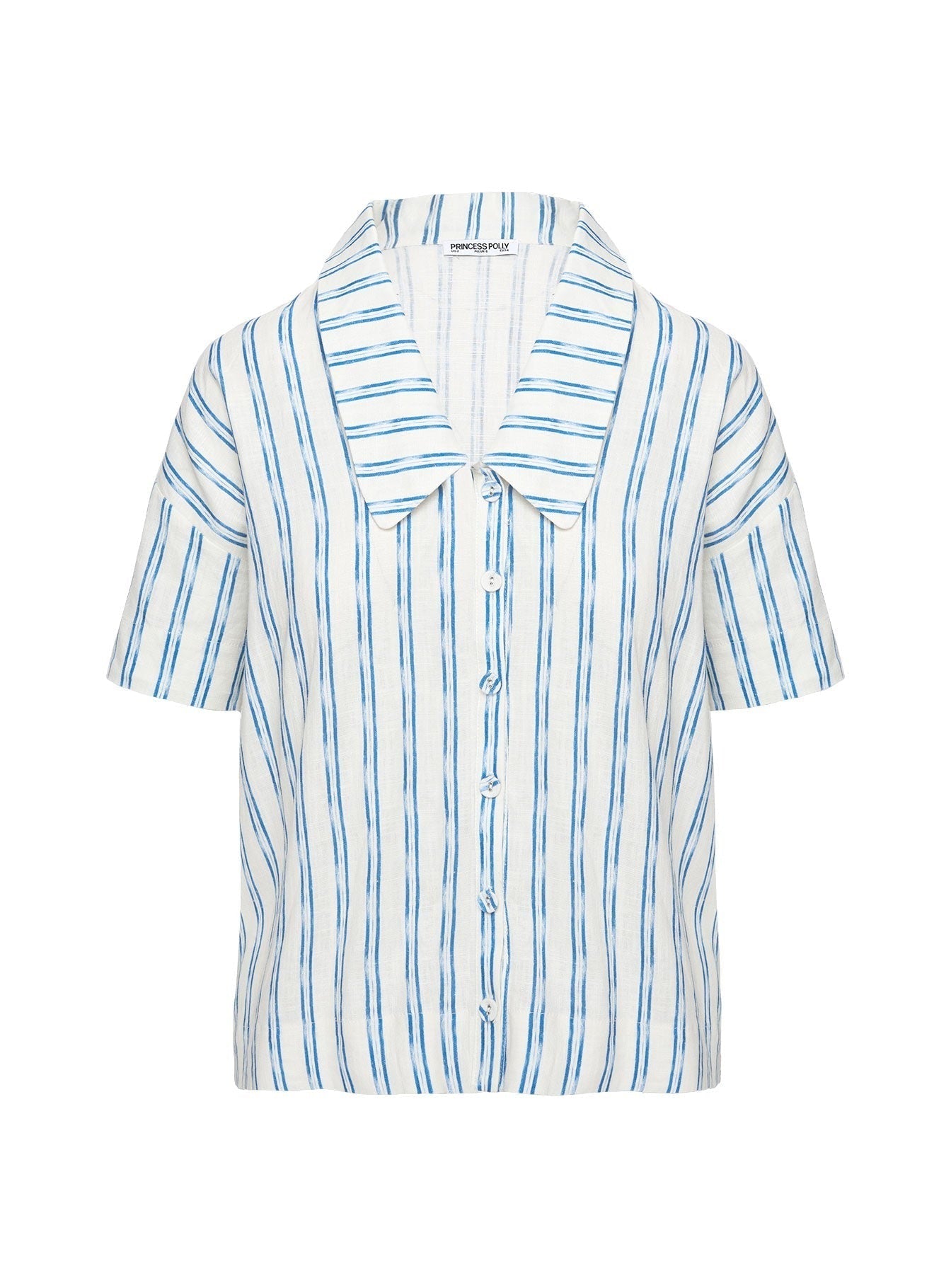Goody Linen Button Front Top Blue Stripe