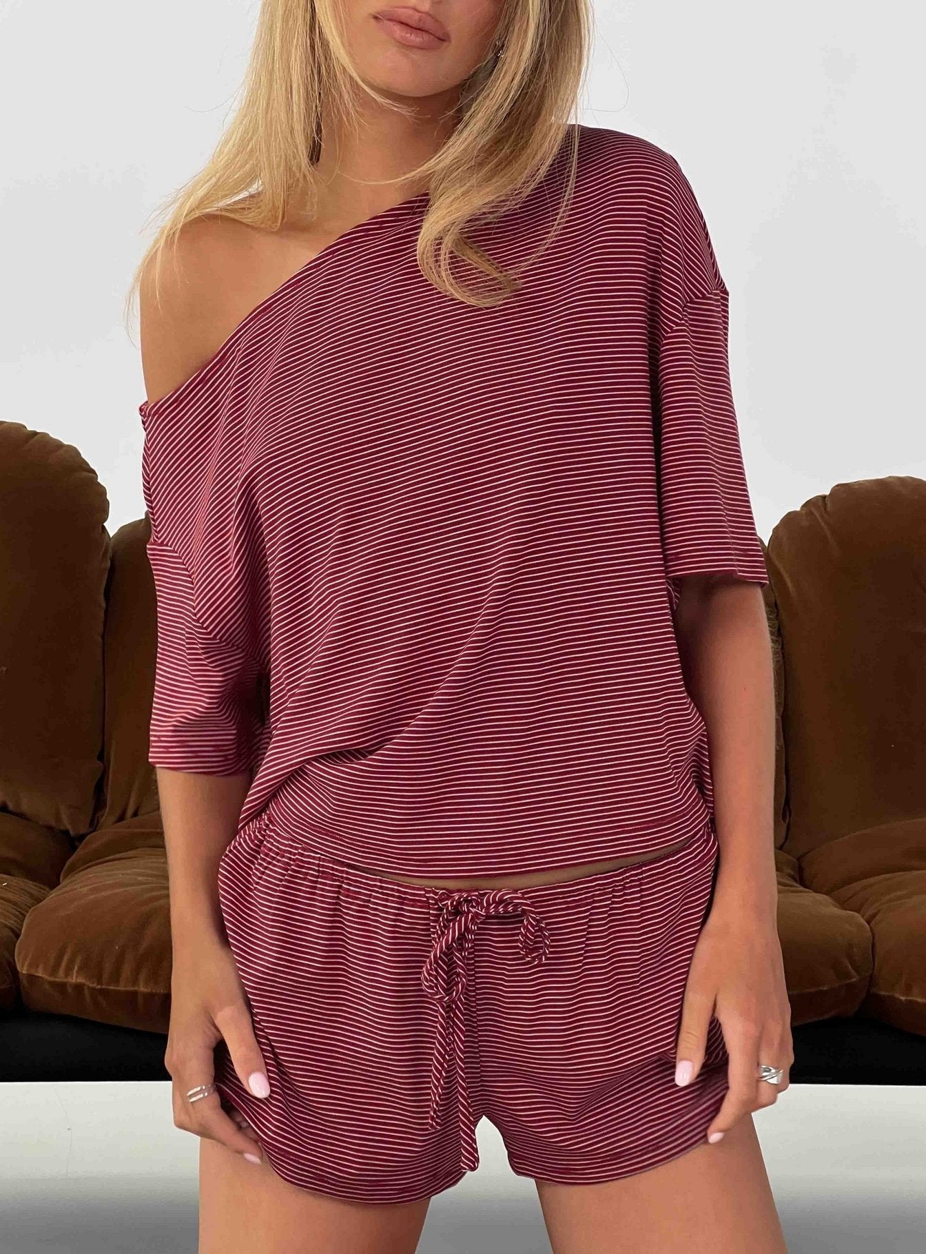 Sugar Surge Tie Waist Shorts Cherry Stripe