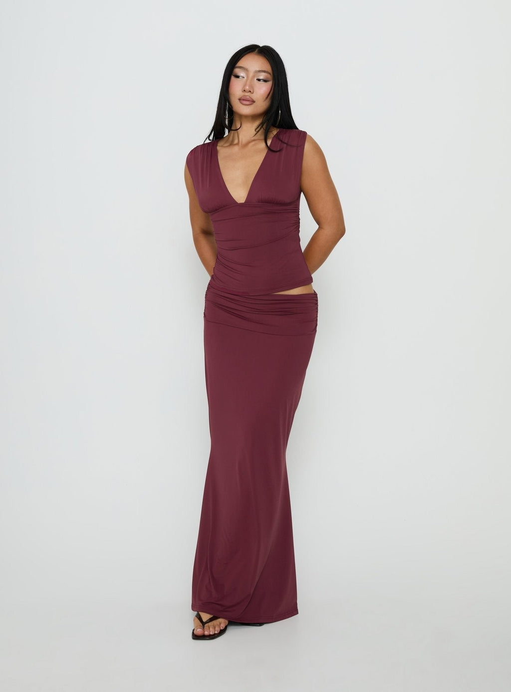 Liorah Thick Strap Plunge Neck Top Red