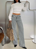 Pipper Asymmetrical Button Up Jeans Grey Wash