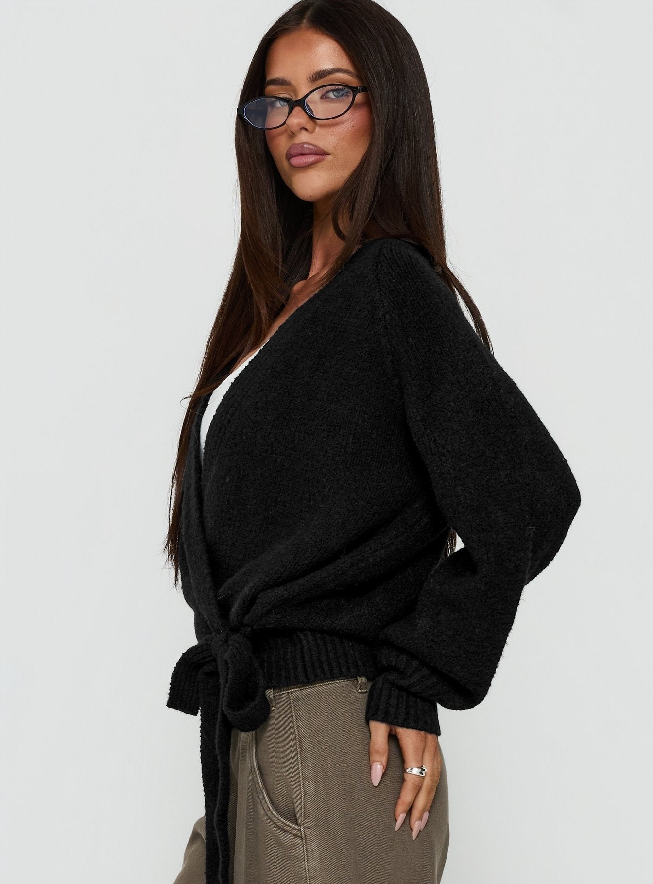 Daelan Wrap Knit Cardigan Black