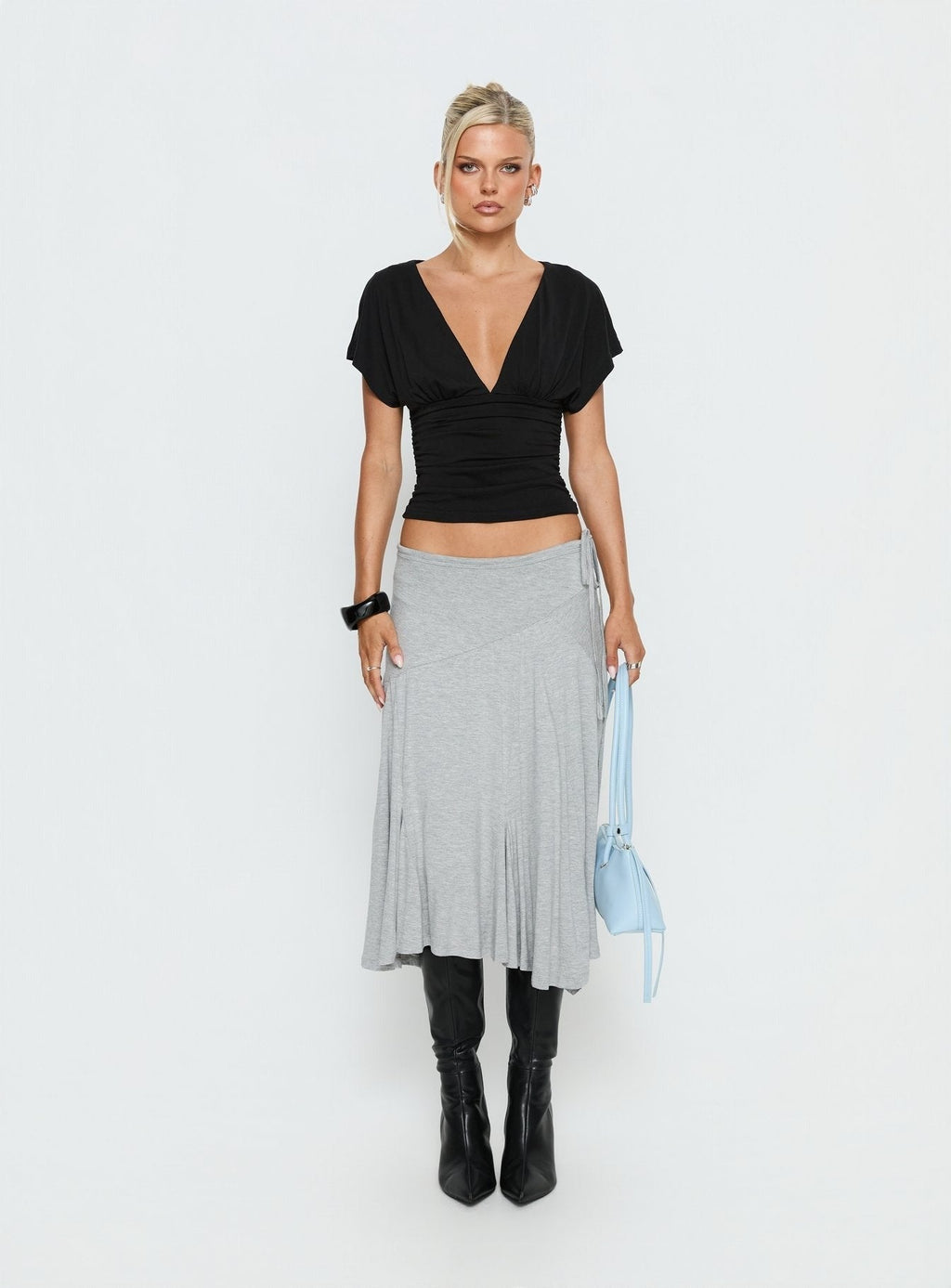 Natomi Jersey Midi Skirt Grey Marle