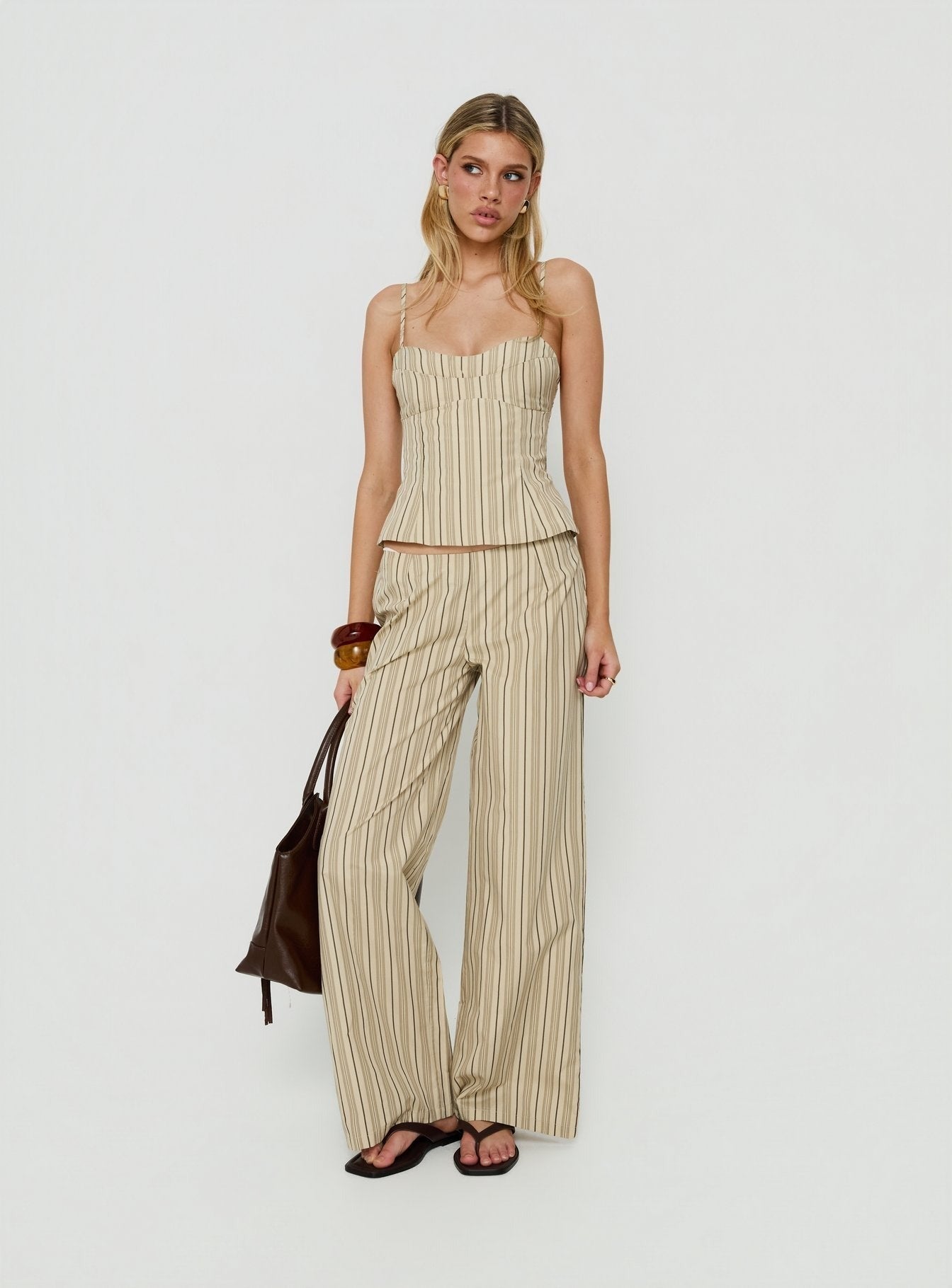 Kierstyn Corset Set Beige Stripe