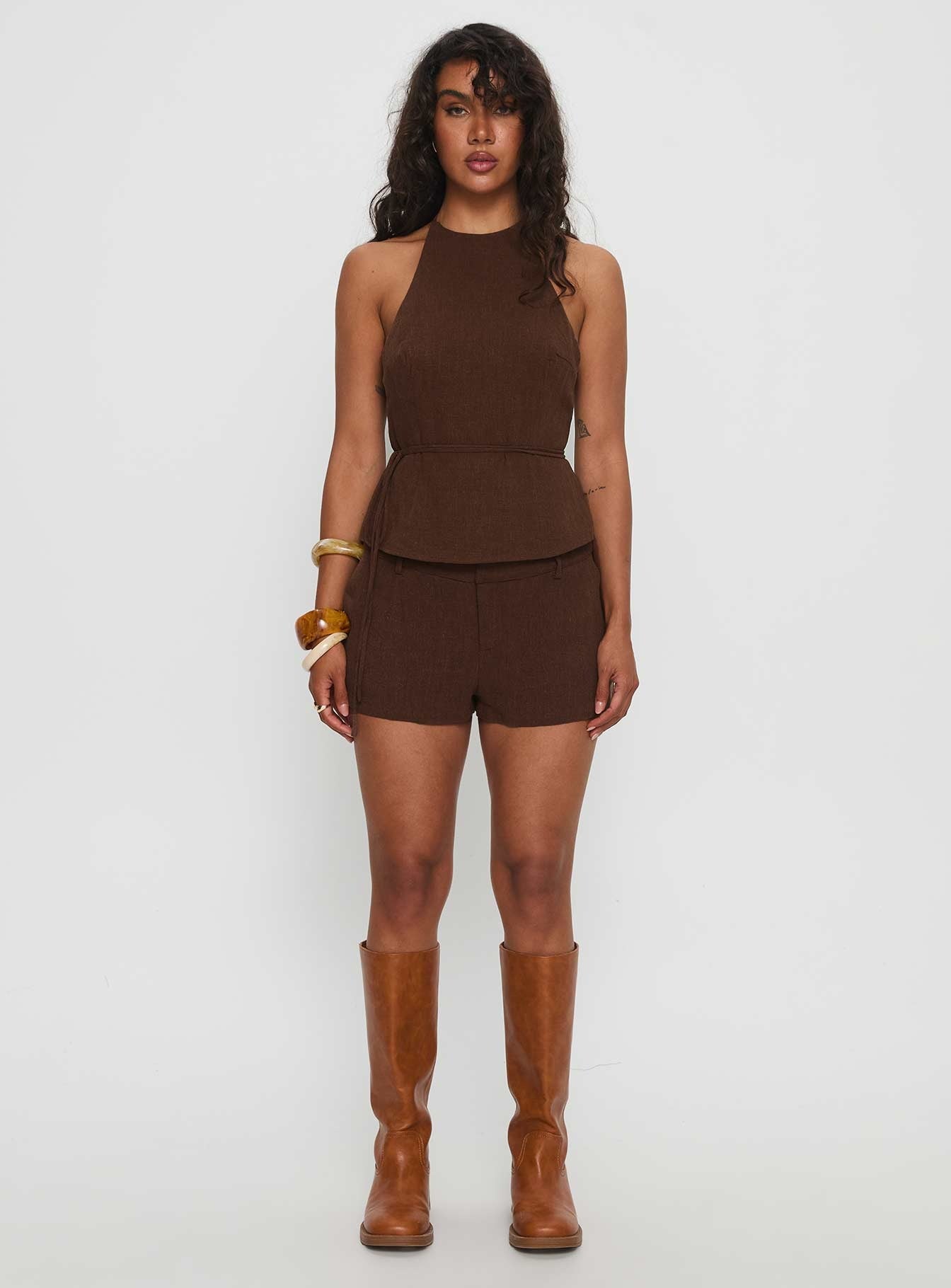 Stara Halter Linen Top Chocolate
