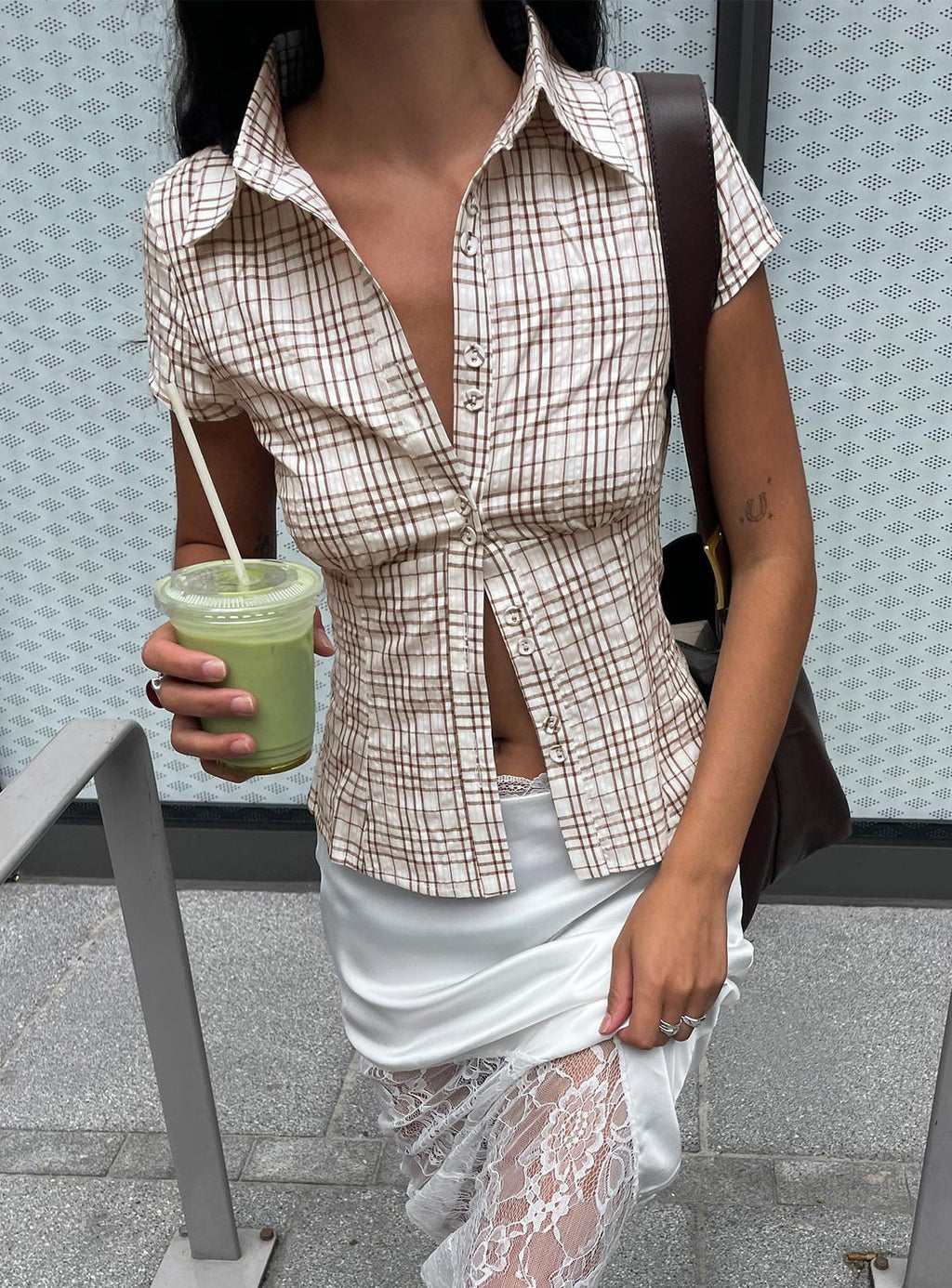 Cottesloe Blouse Top Brown Check