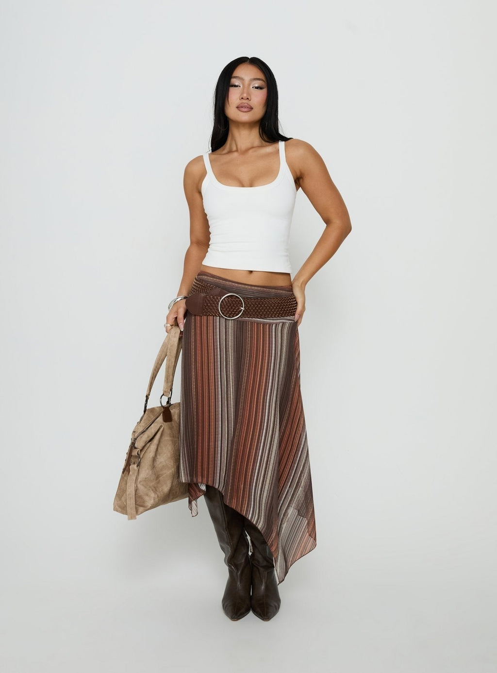 Massino Asymmetrical Midi Skirt Multi Stripe