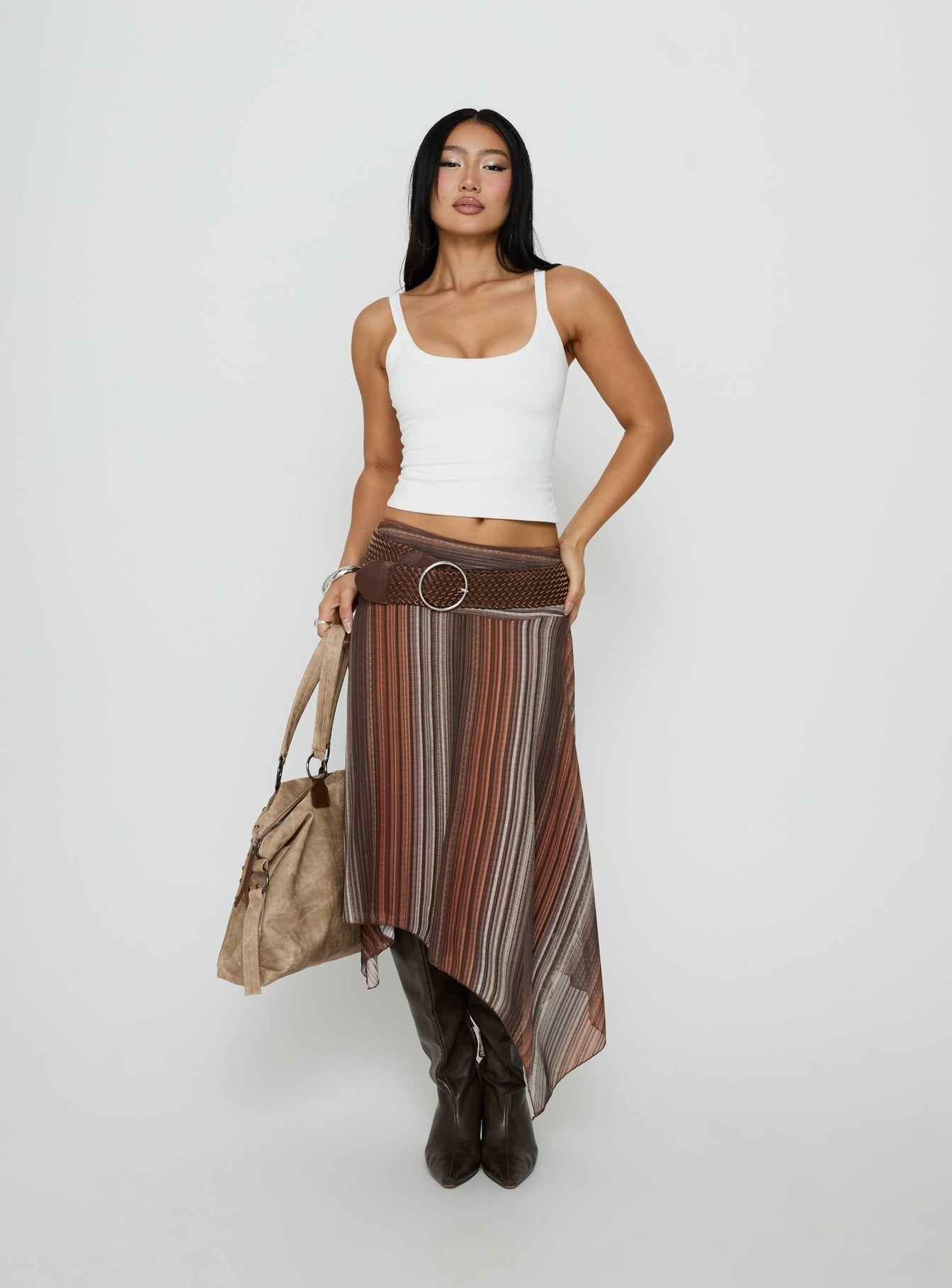 Massino Asymmetrical Midi Skirt Multi Stripe