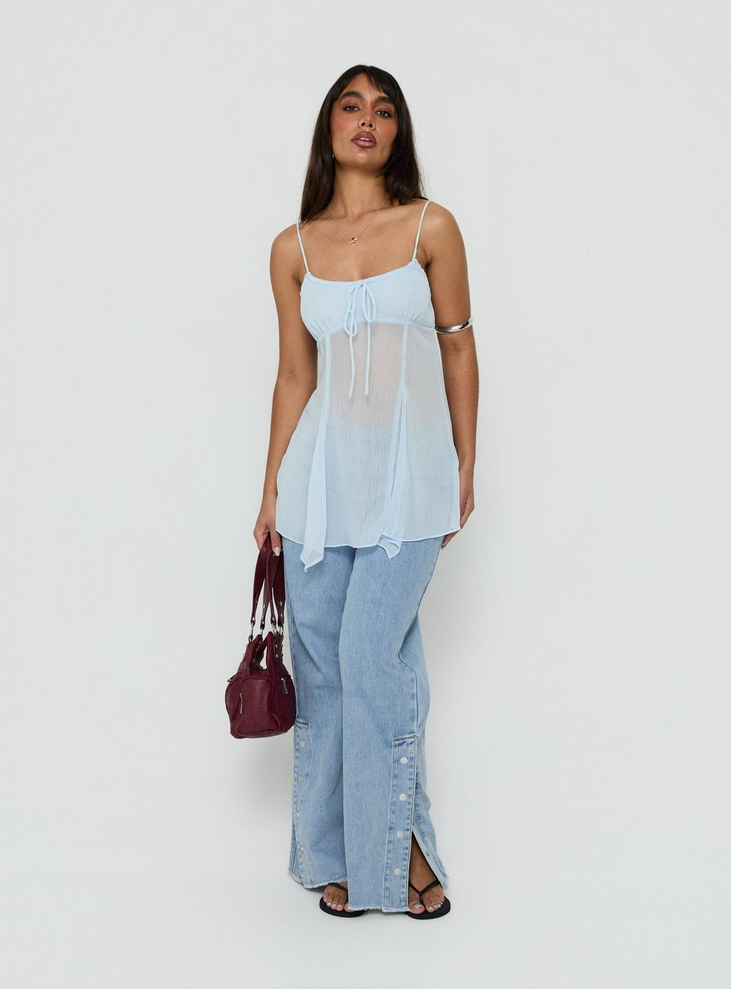 Fabriana Babydoll Sheer Top Blue