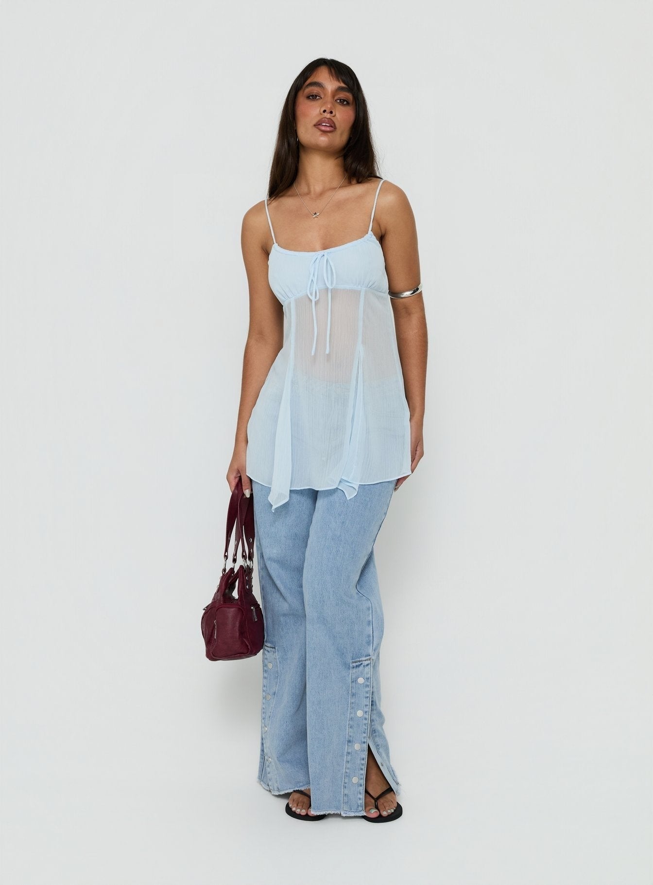 Fabriana Babydoll Sheer Top Blue