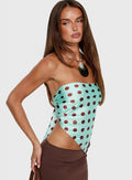 Lailana Tie Back Strapless Scarf Top Aqua Polka