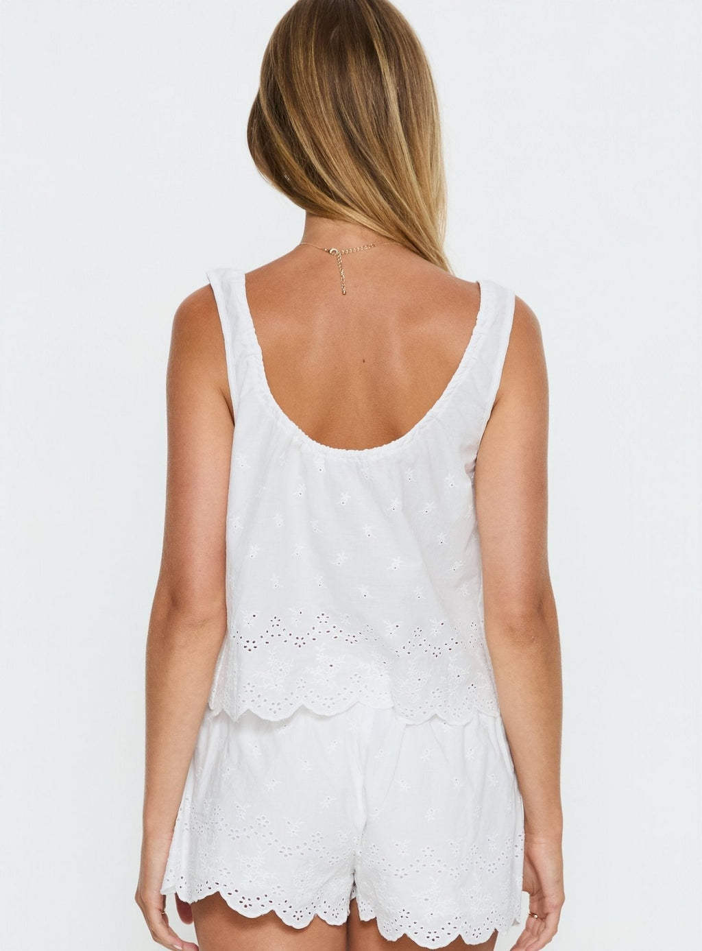 Love of Mine Scoop Anglaise Sleep Cami Top White