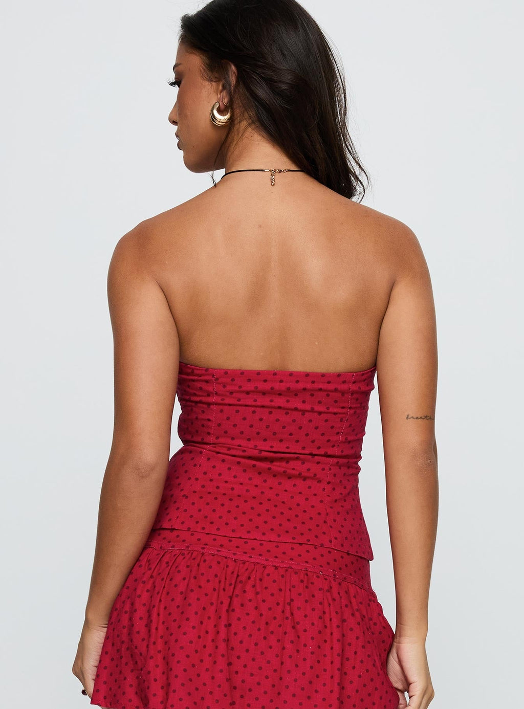 Kandee Twist Linen Blend Top Red Polka