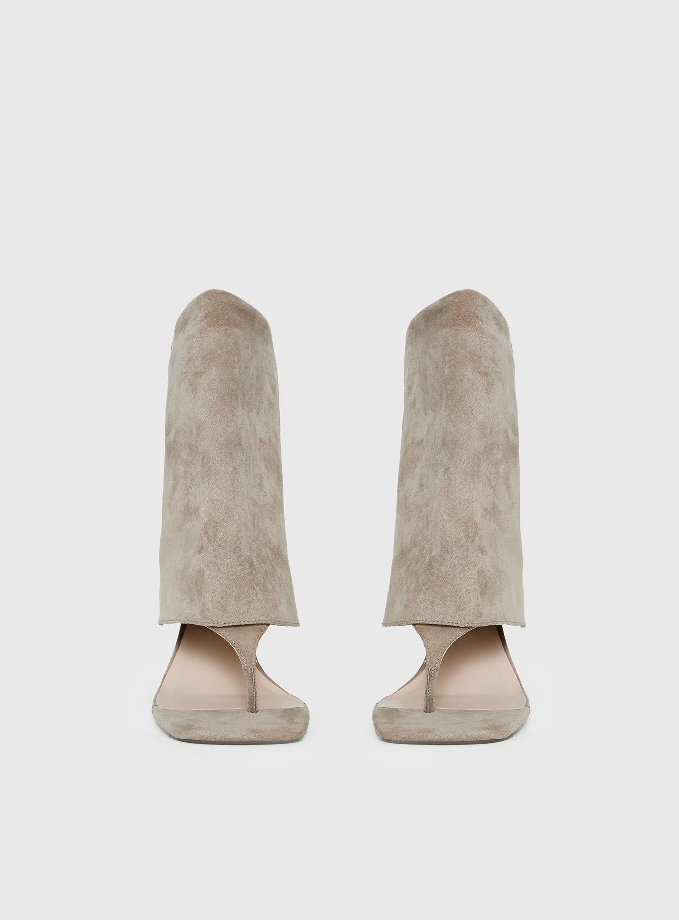 Catch The Light Faux Suede Open Toe Boots Tan