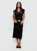 Atira Midi Skirt Leaf Flower Black