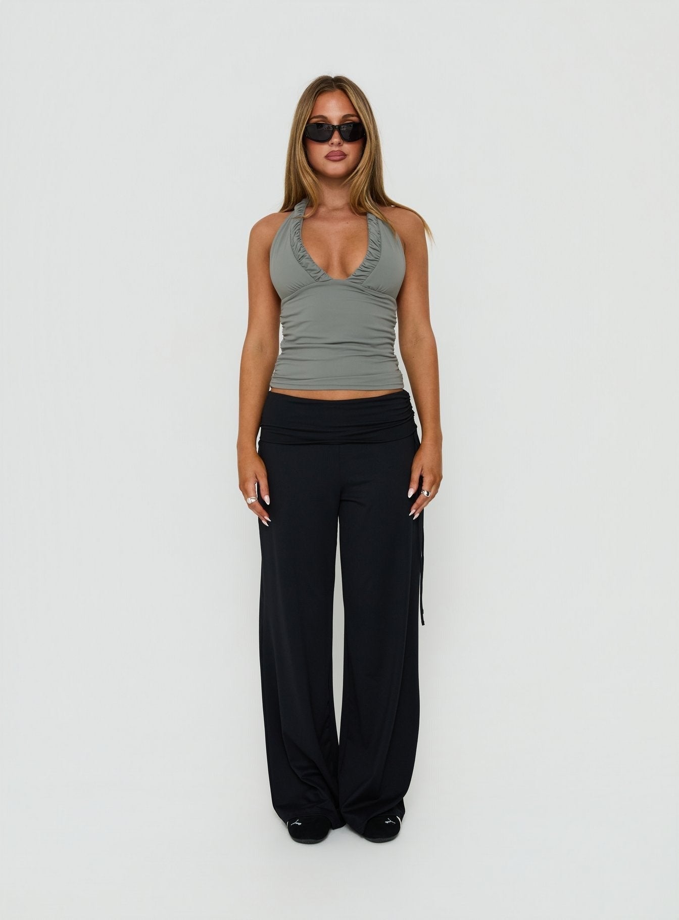 Daily Define Ruched Tie Side Pants Black