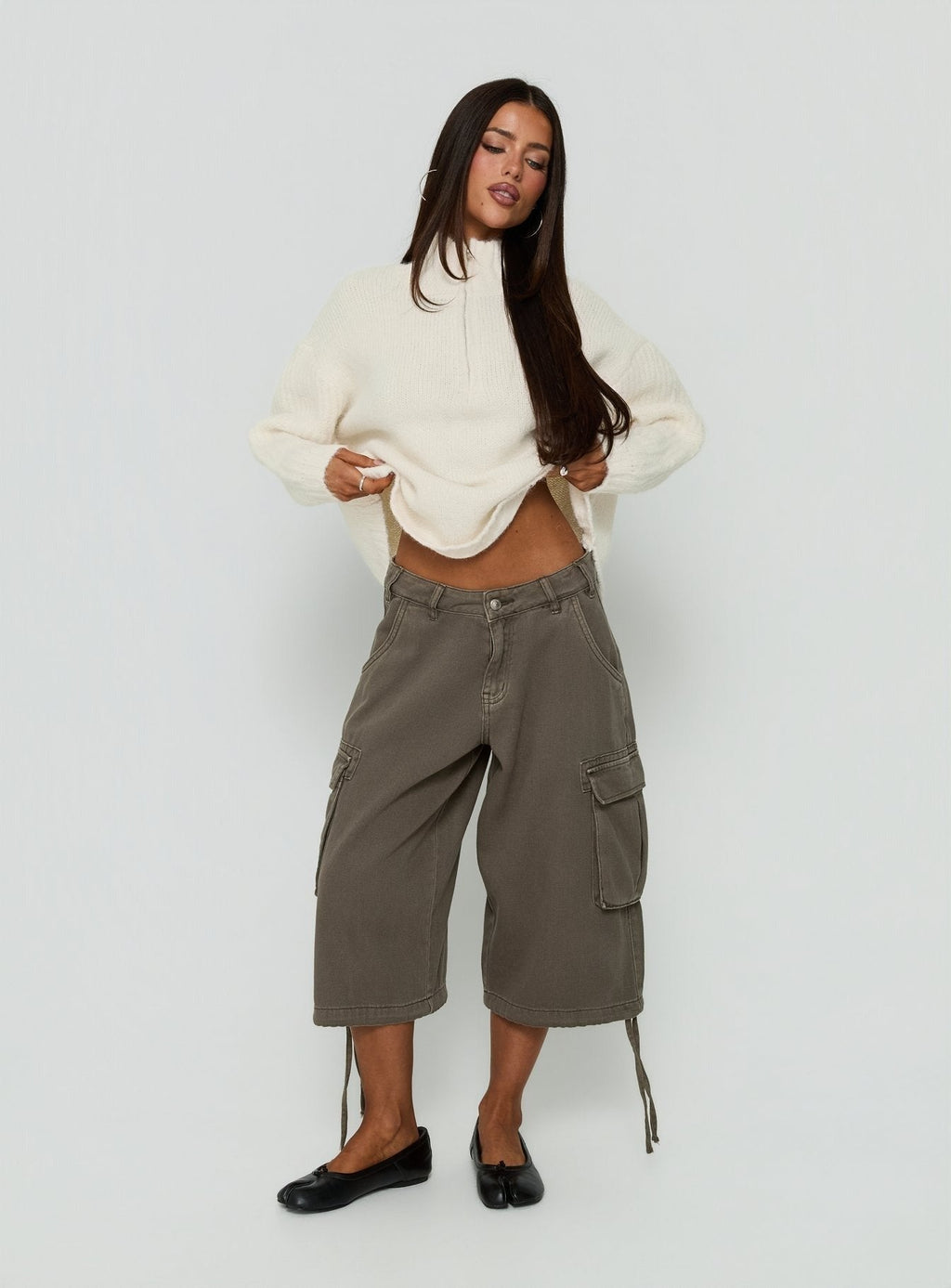 Klarina Rib Knit Quarter Zip Jumper Cream