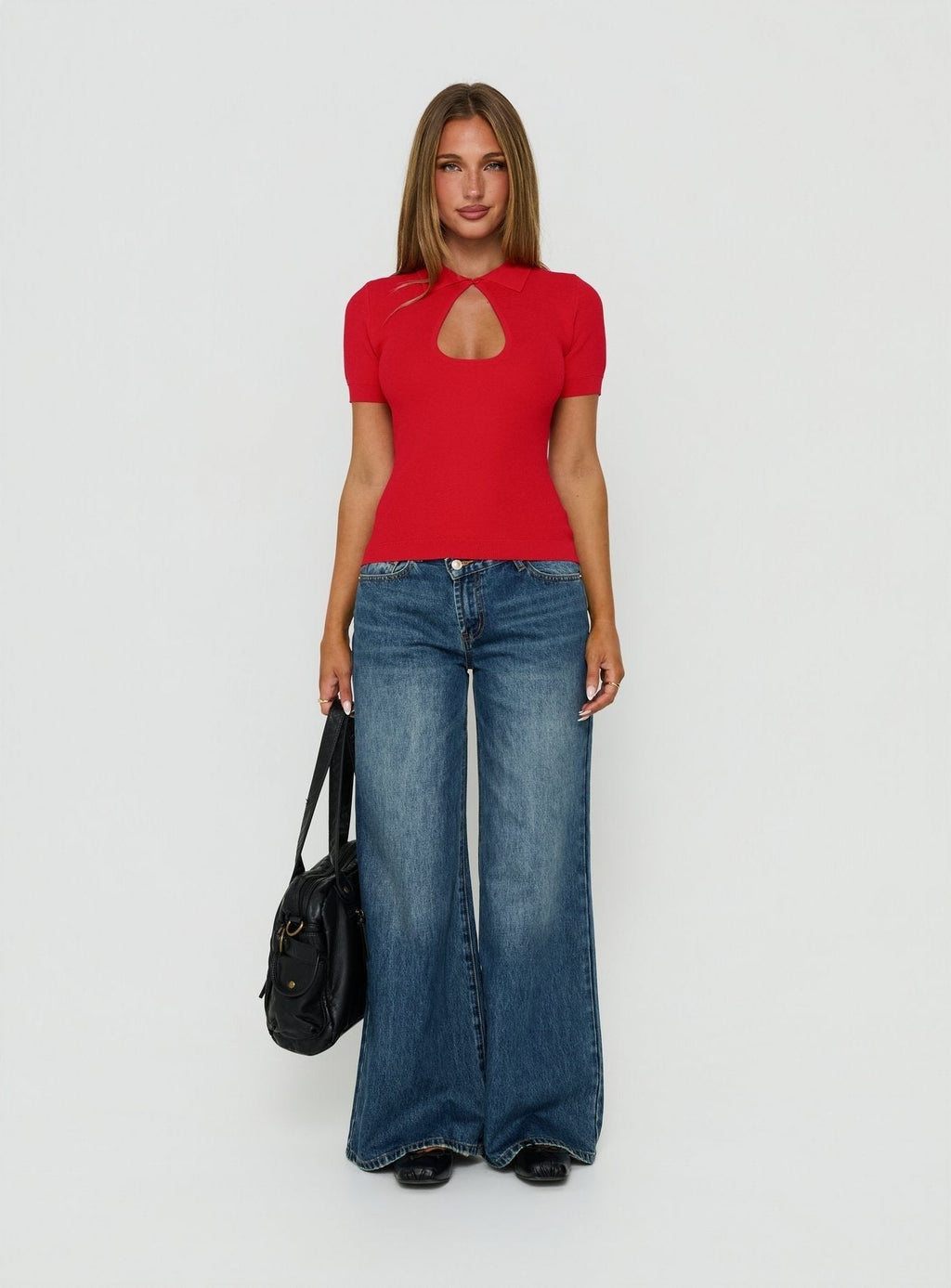 Happened One Night Keyhole Blouse Top Red