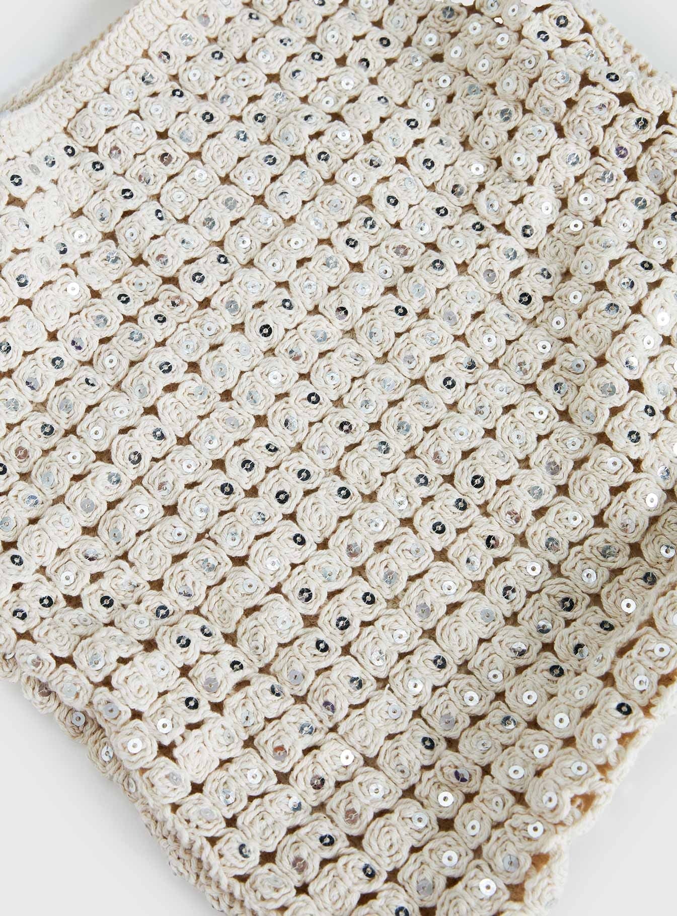 Moon Glow Crochet Metallic Tote Bag Cream