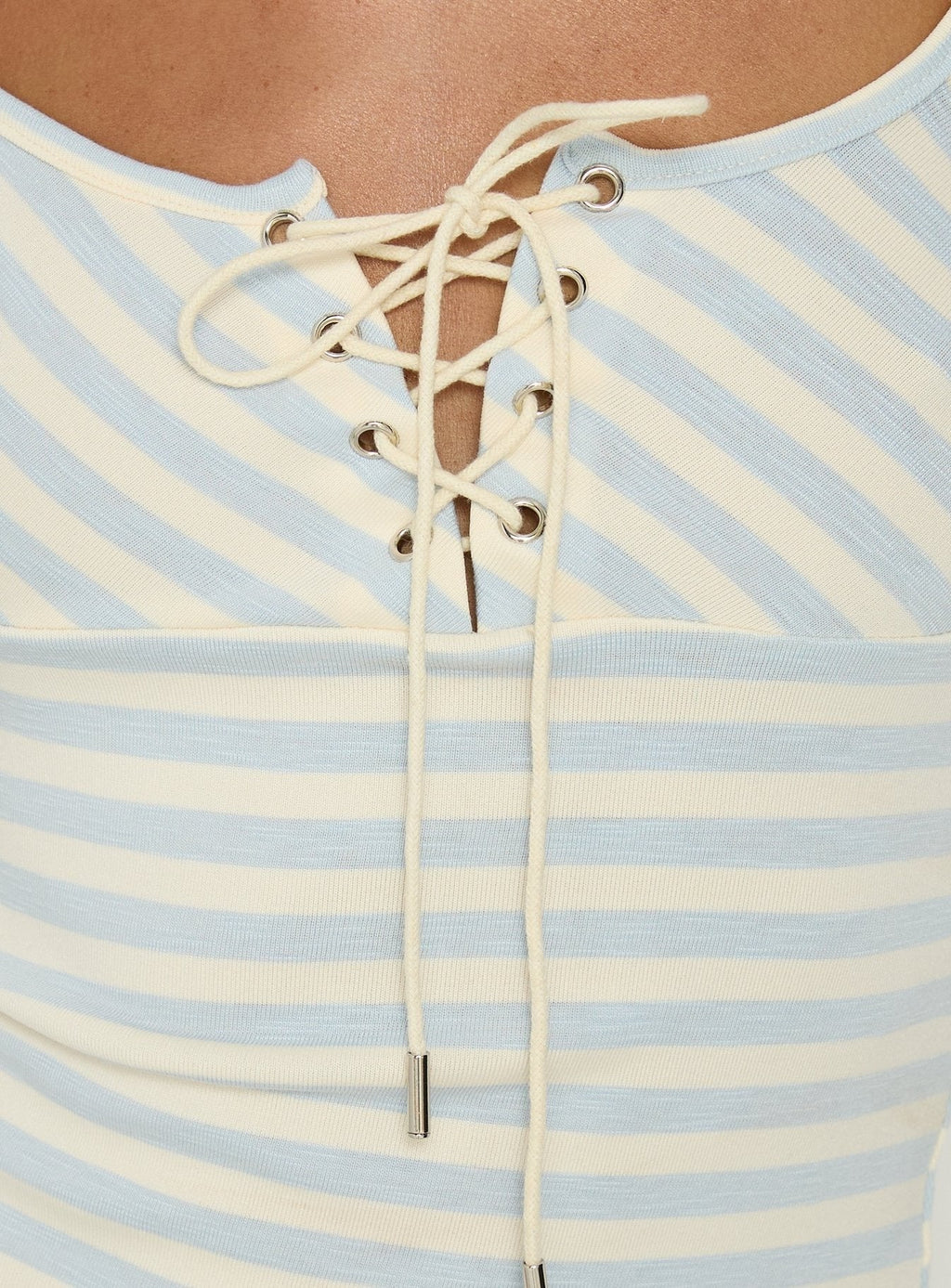 Jacenda Tie Up Long Sleeve Top Blue Stripe