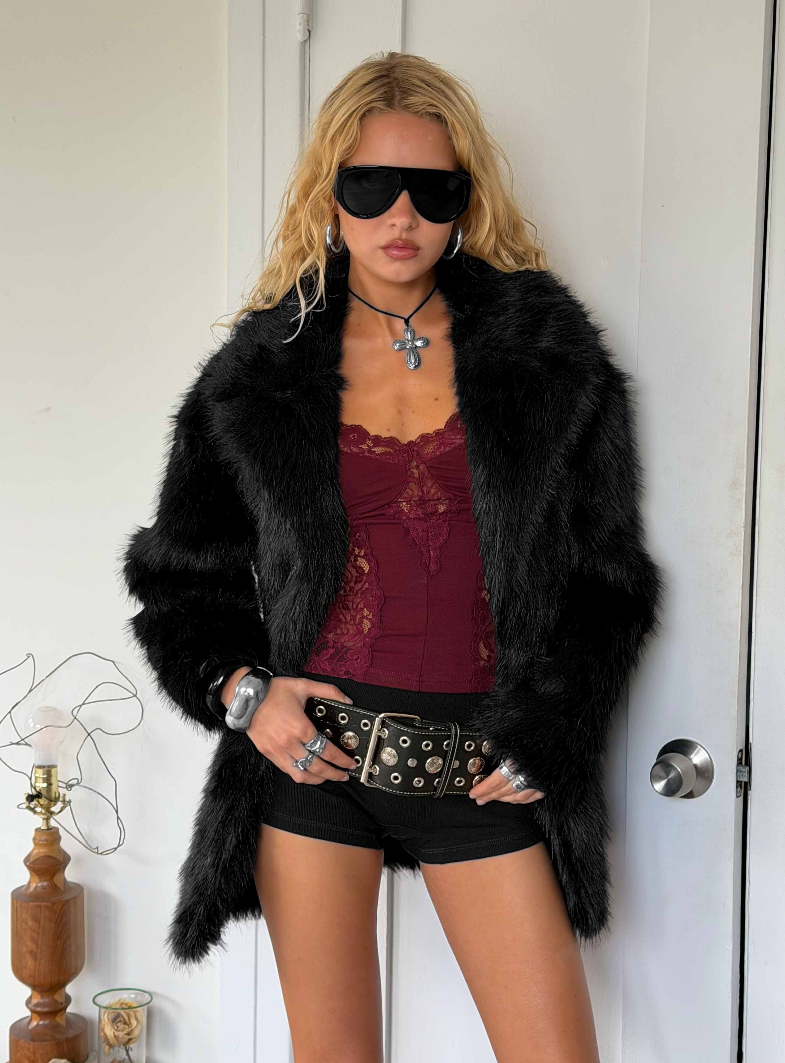 Super Trouper Faux Fur Jacket Black
