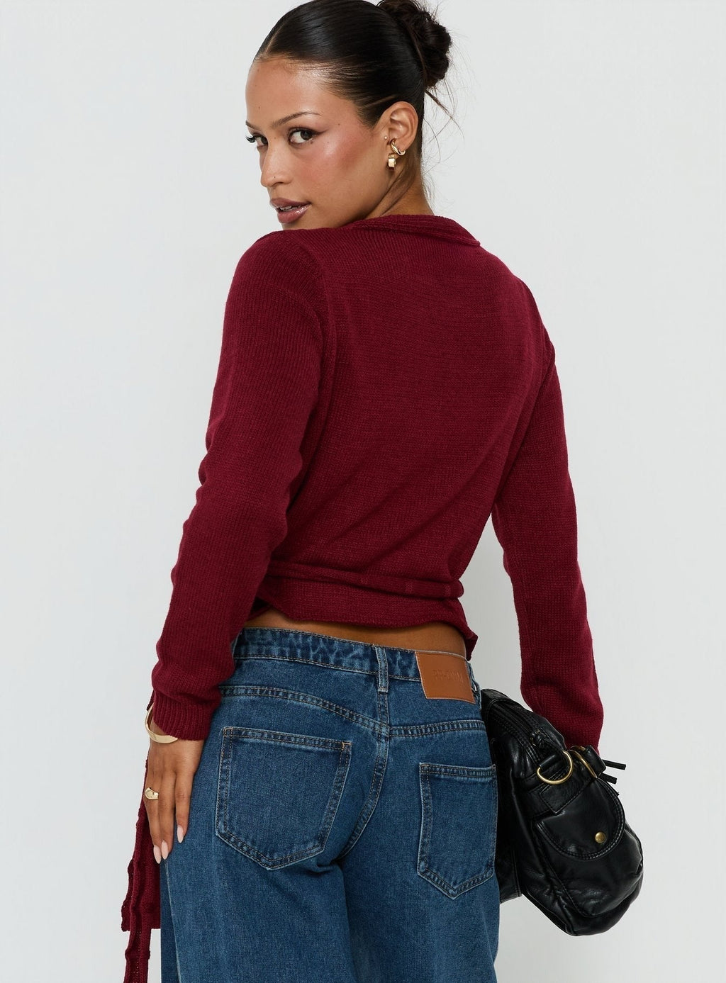Tonee Wrap Knit Cardigan Burgundy