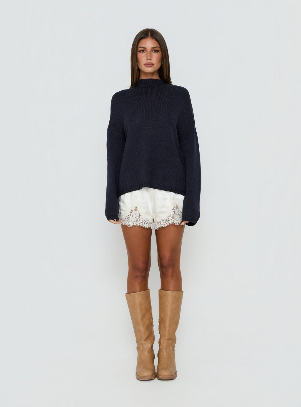 Alara Mock Neck Knit Sweater Navy