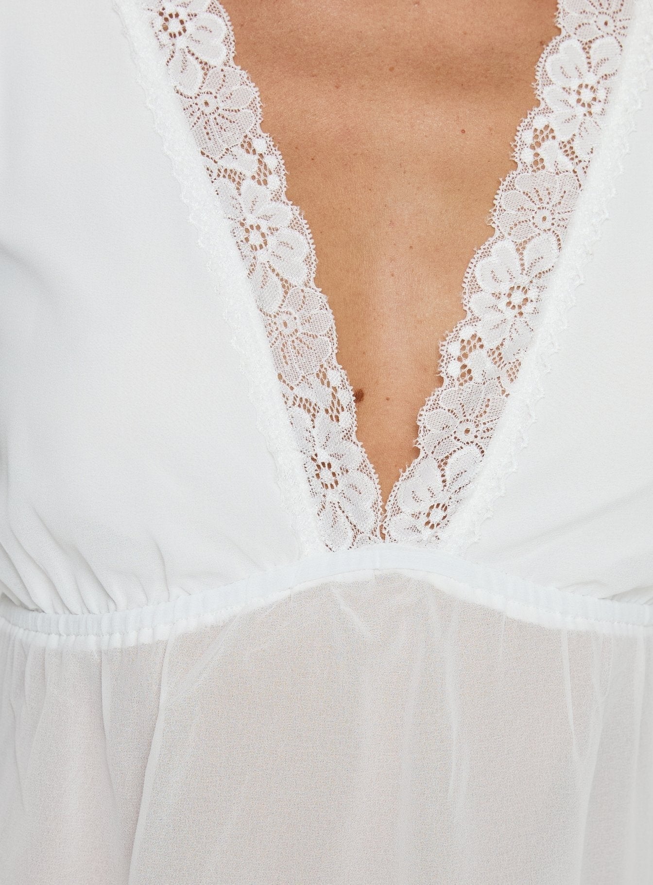 Farynn Lace Trim Sheer Babydoll Top White