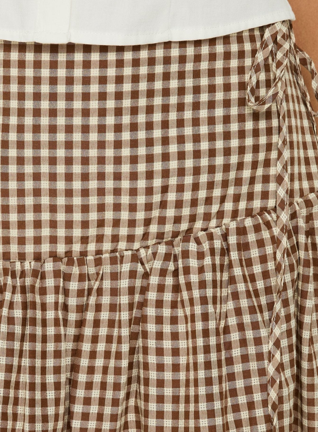 Kasida Tie Detail Midi Skirt Brown Check
