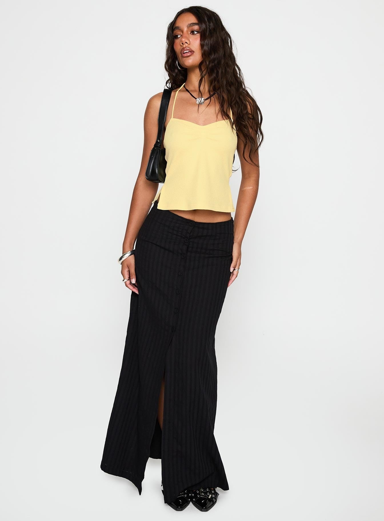 Rehna Halter Top Yellow Slub
