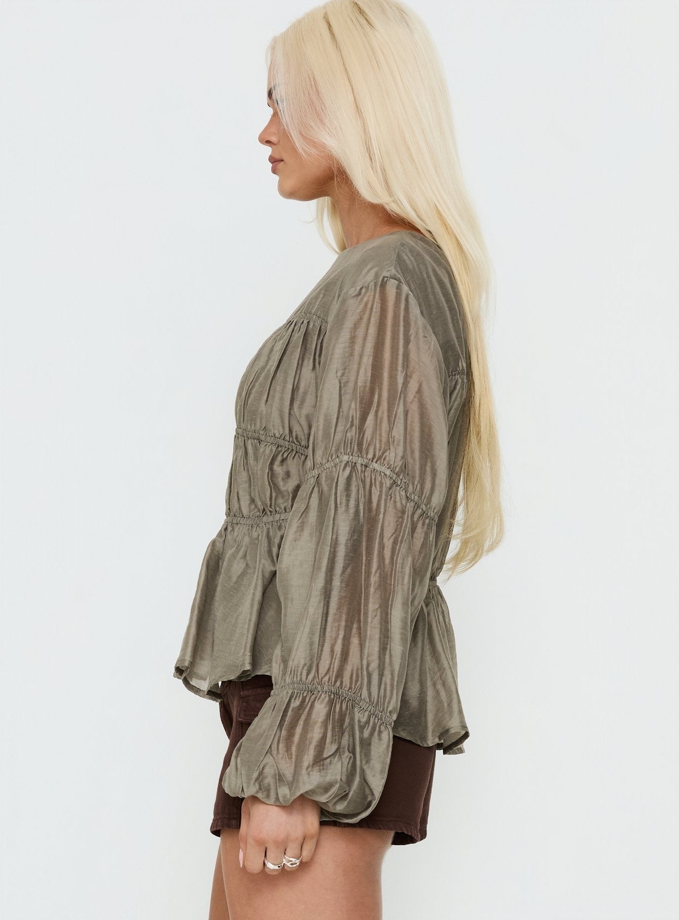 Xamira Ruched Long Sleeve Top Olive