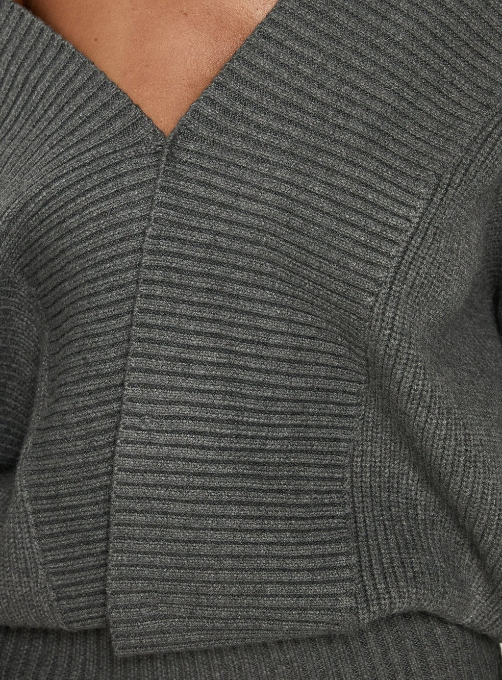 Jolanda Long Sleeve Plunge Knit Mini Dress Charcoal