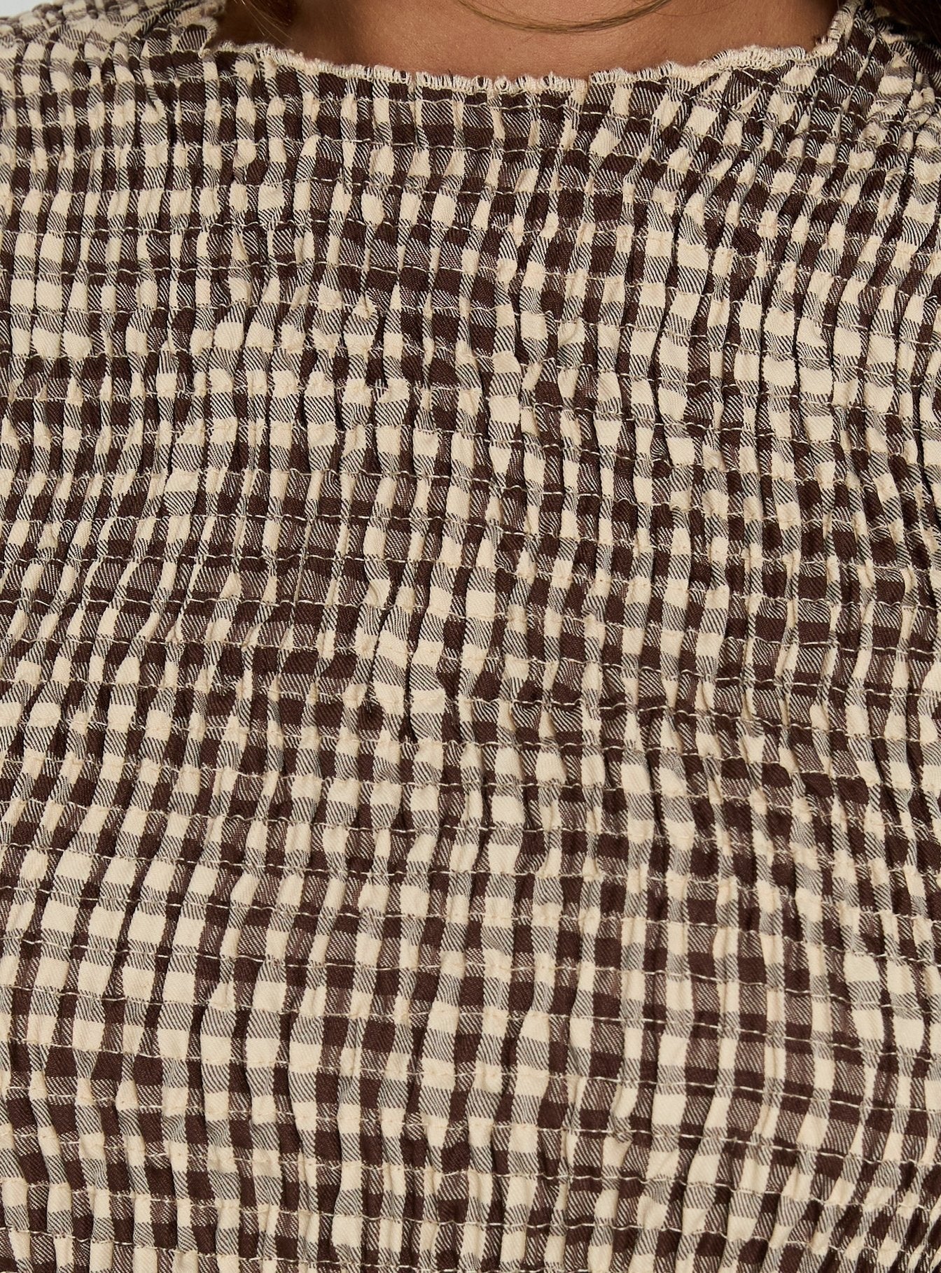 Laurita Shirred Mini Dress Brown Check