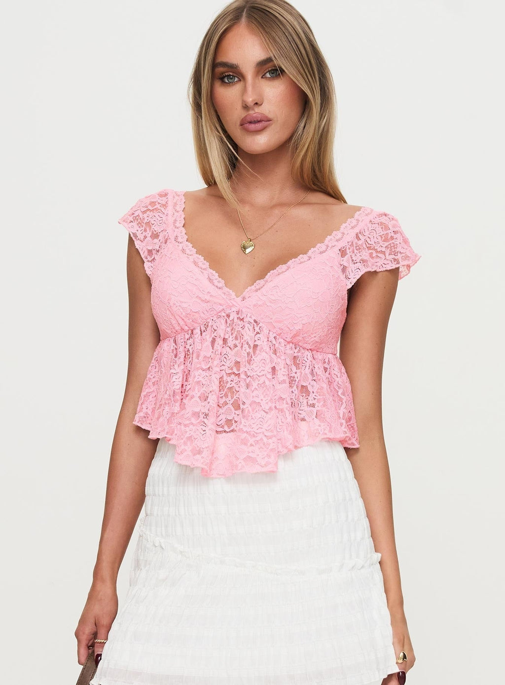 Keogh Frill Lace Top Pink