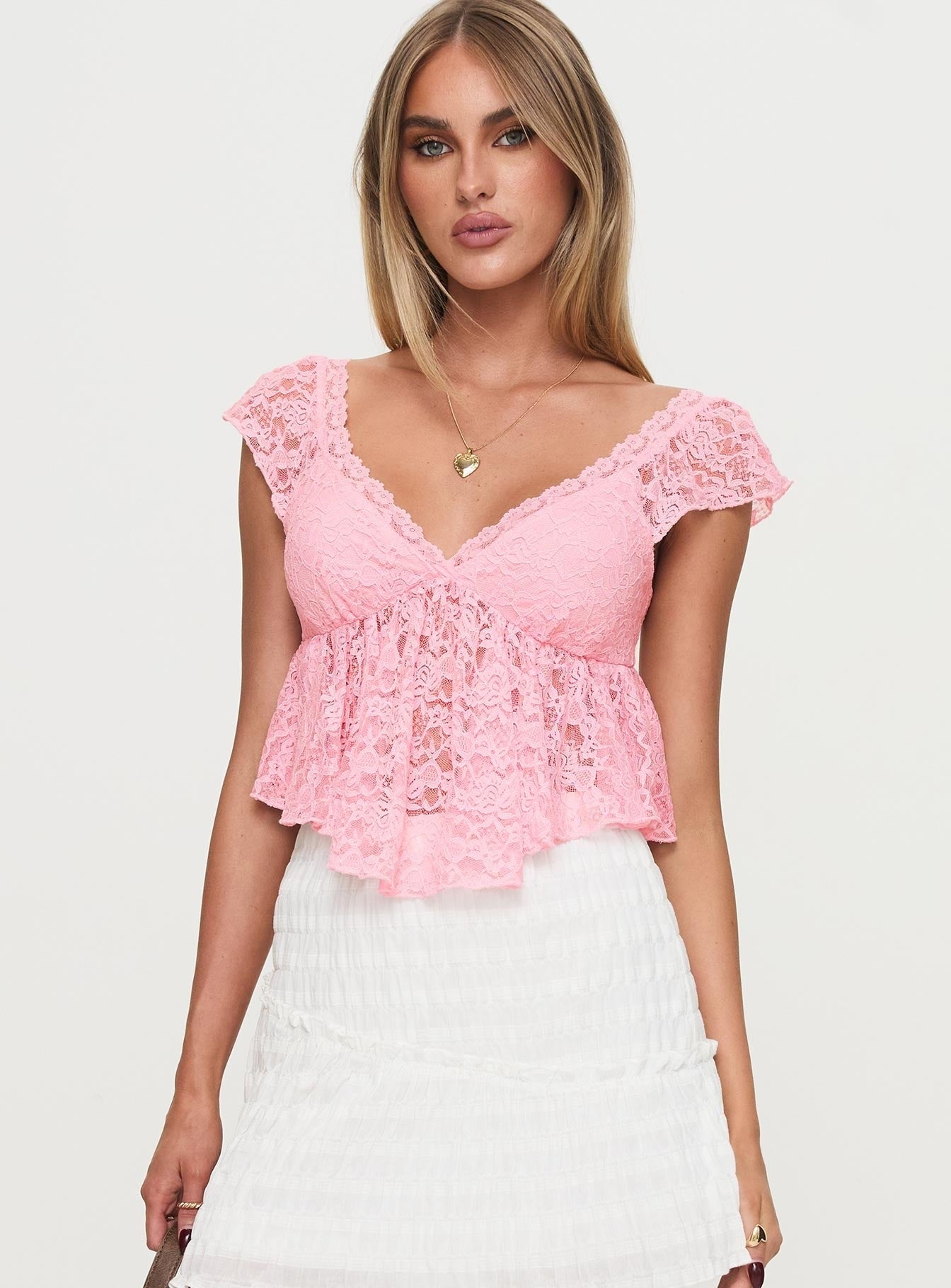 Keogh Frill Lace Top Pink