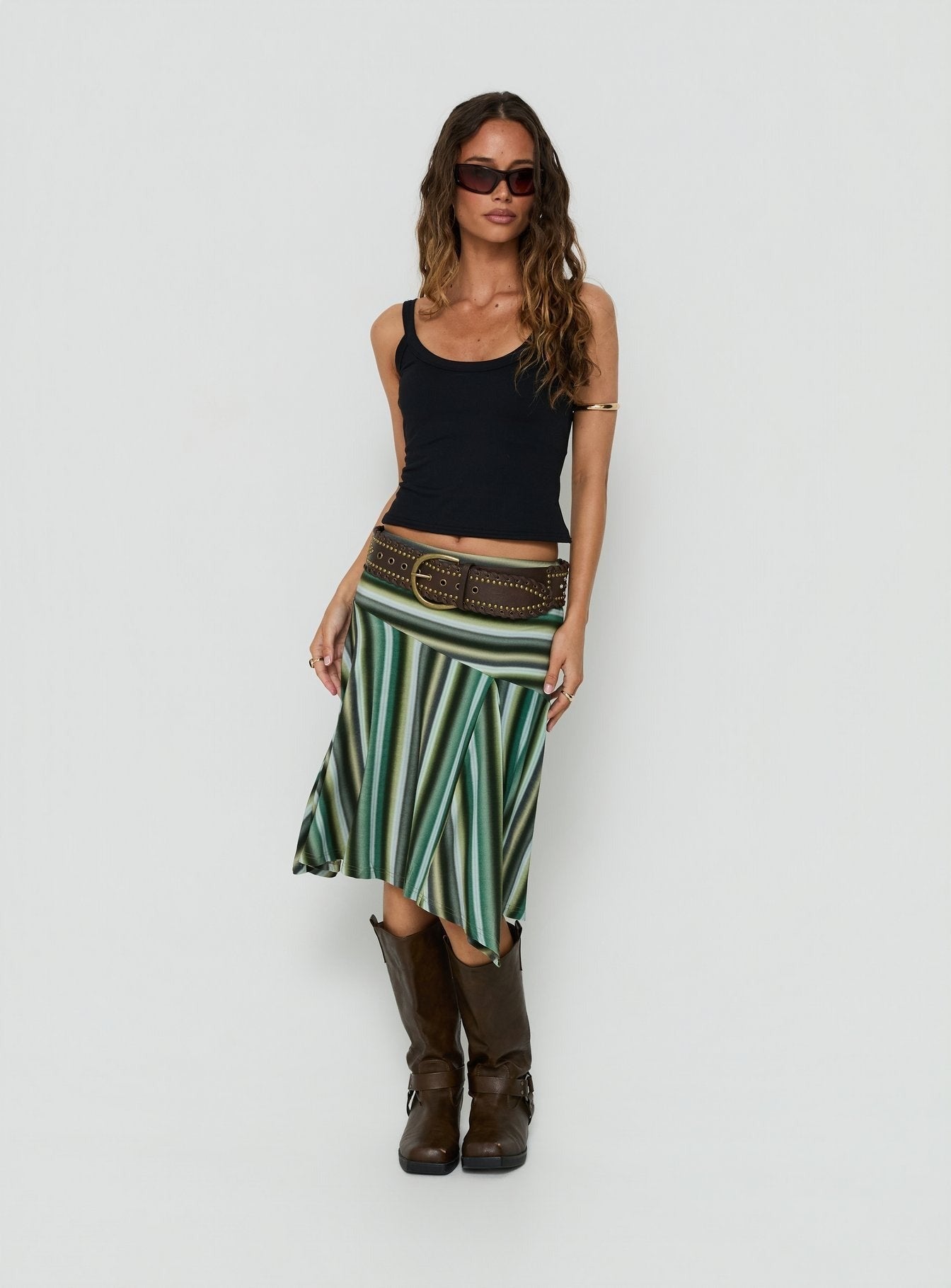 Desidera Asymmetrical Midi Skirt Blue Multi Stripe